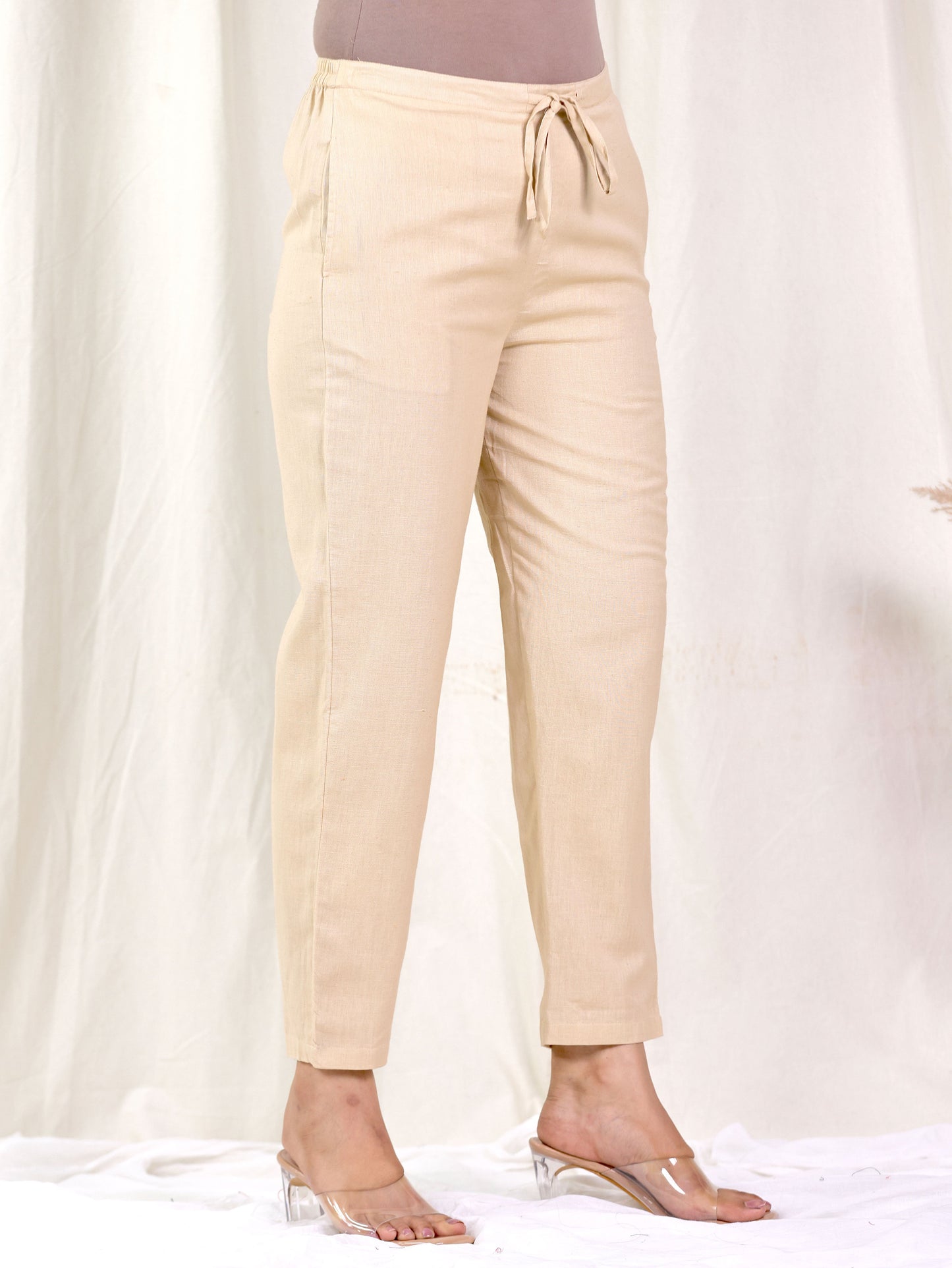 Linen Cotton Solid Black Tapered Trousers