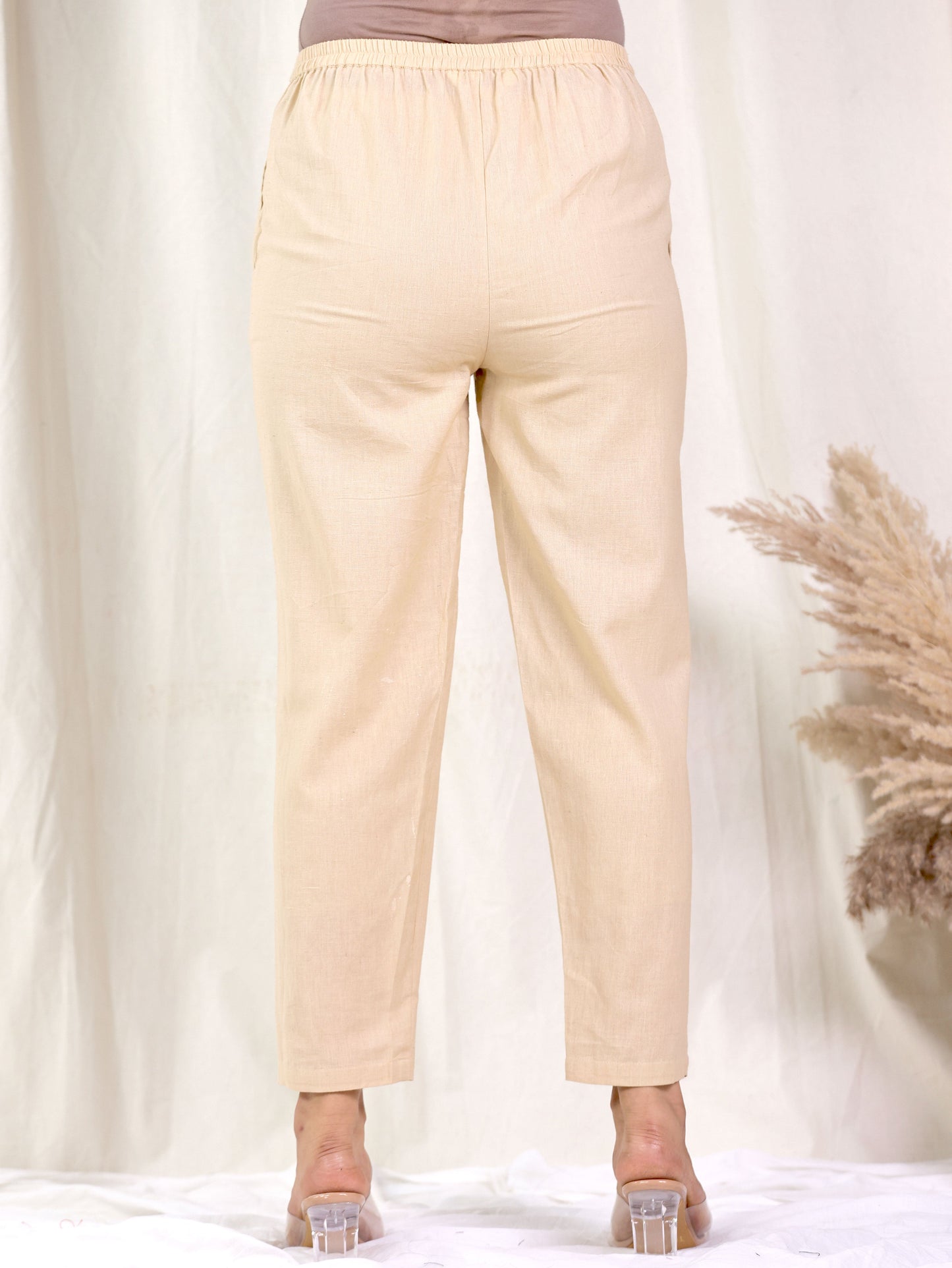 Linen Cotton Solid Black Tapered Trousers