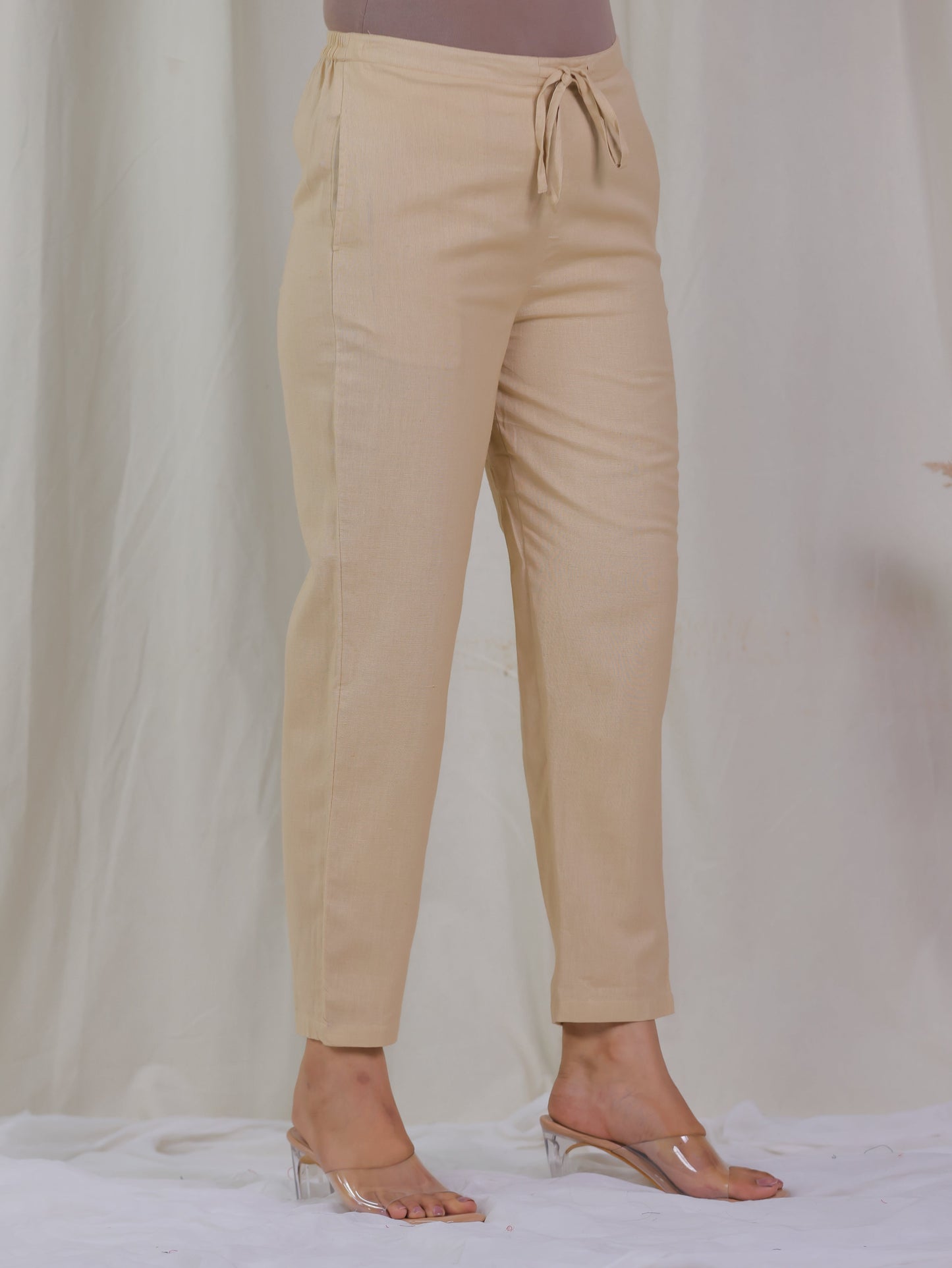 Embroidered Linen Cotton Solid Straight Beige Kurta