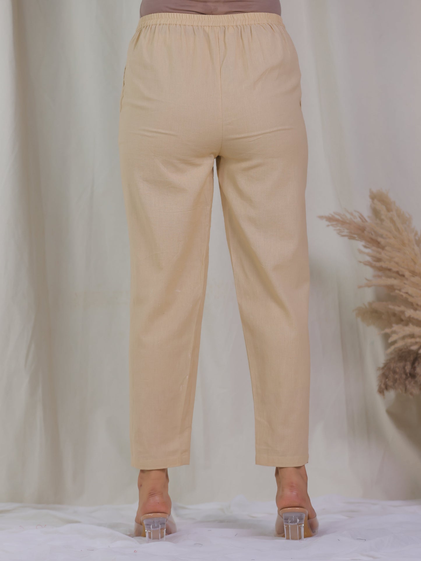 Embroidered Linen Cotton Solid Straight Beige Kurta