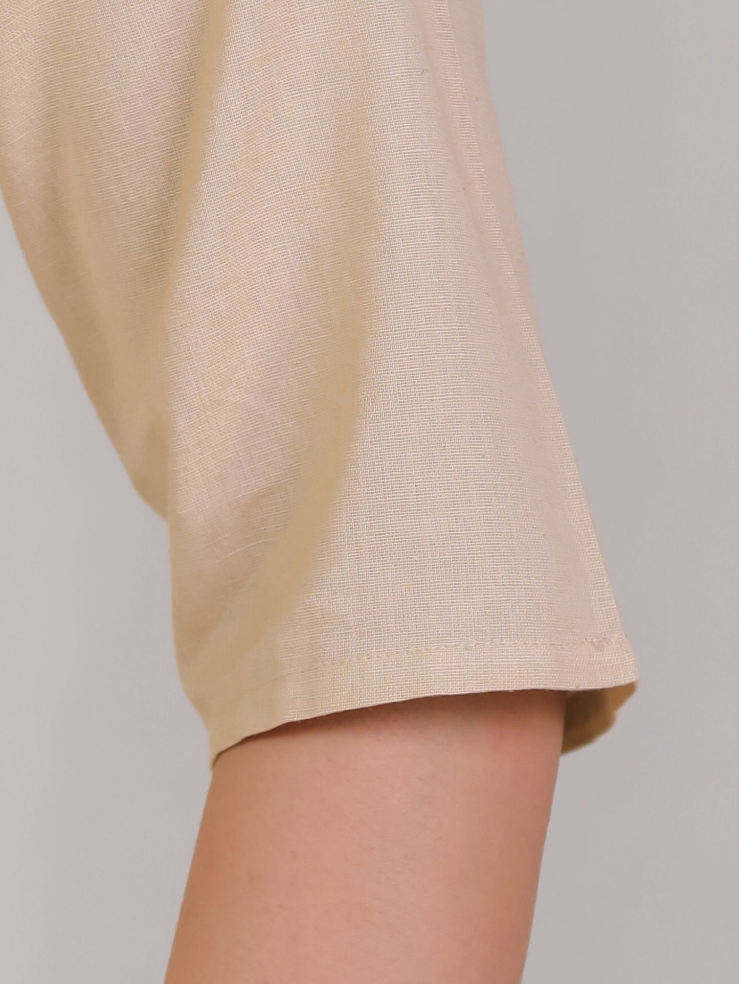 Embroidered Linen Cotton Solid Straight Beige Kurta