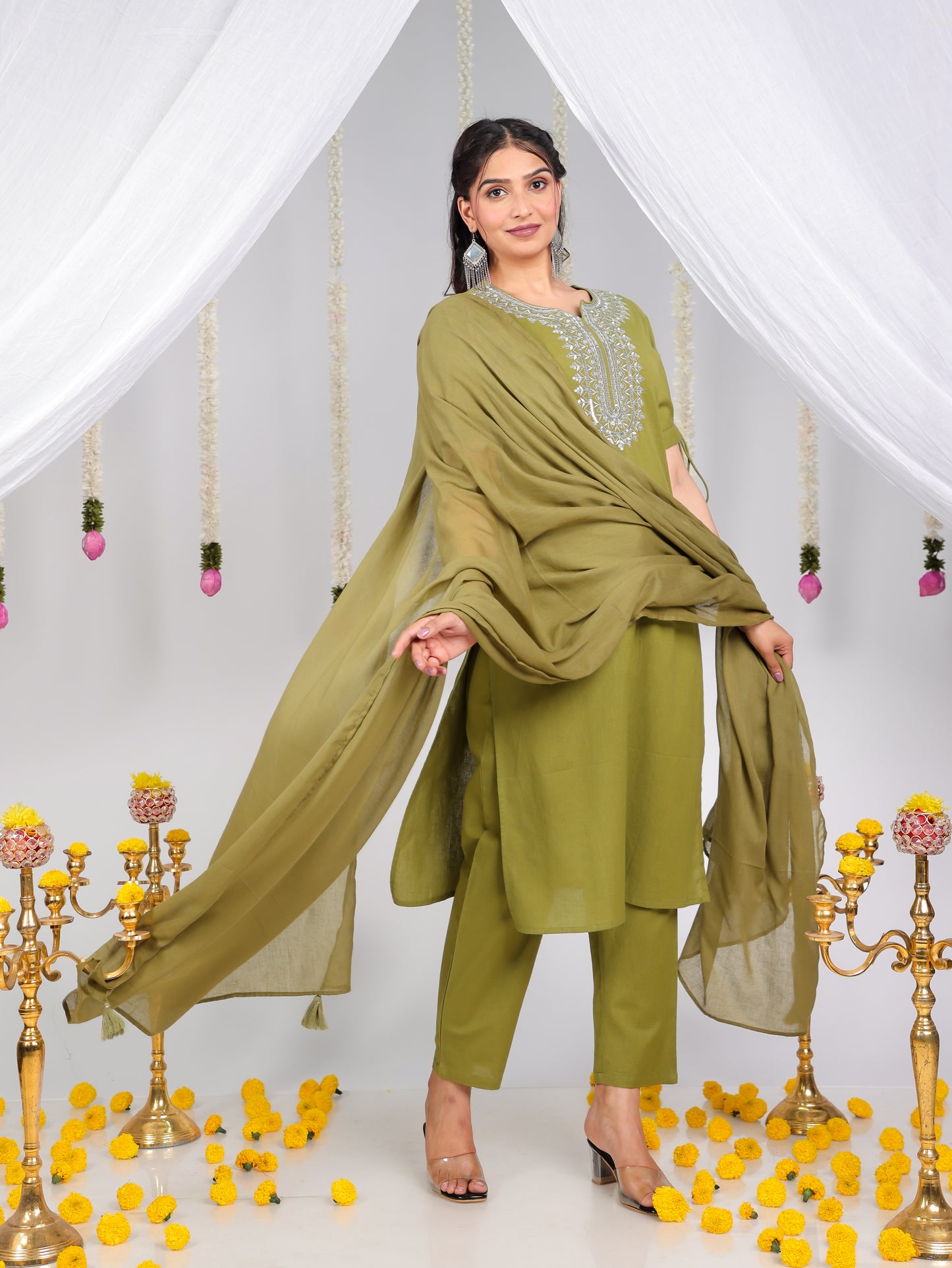 Cotton Voile Solid Green Dupatta