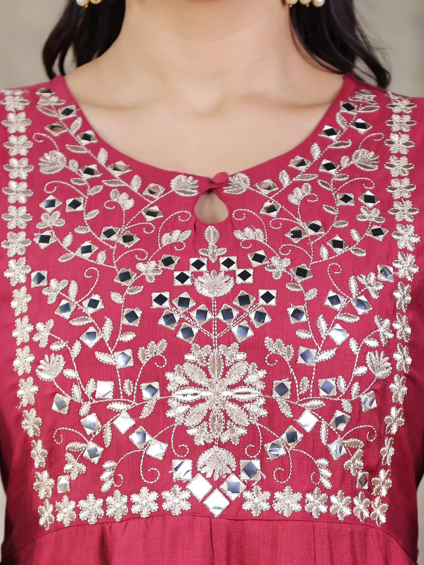 Embroidered Silk Solid Anarkali Maroon Kurta