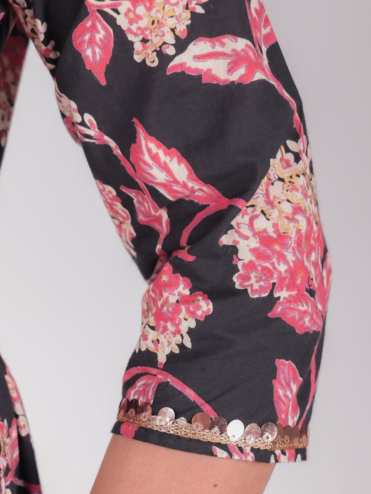 Soft Cotton Floral A-line Black Dress