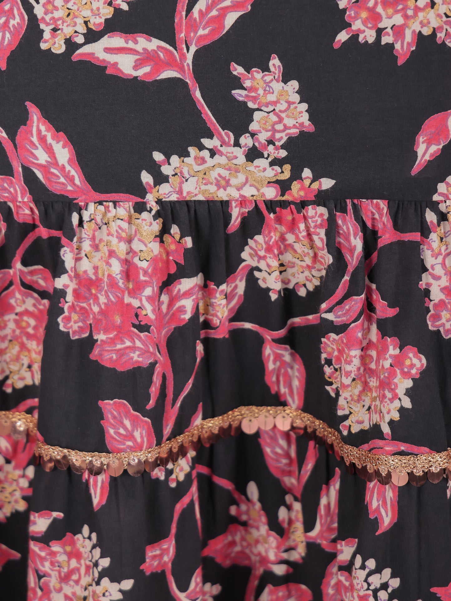 Soft Cotton Floral A-line Black Dress