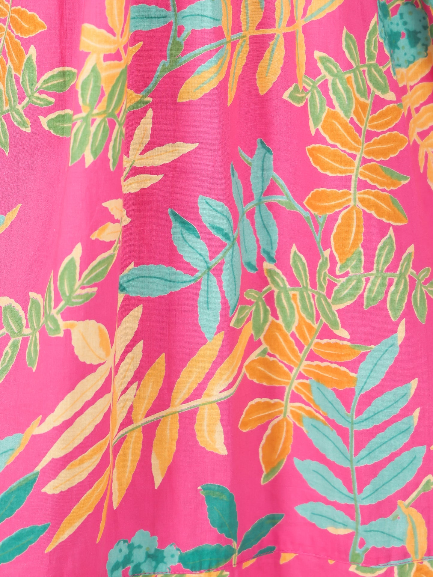 Soft Cotton Foliage Gathered Pink Dress
