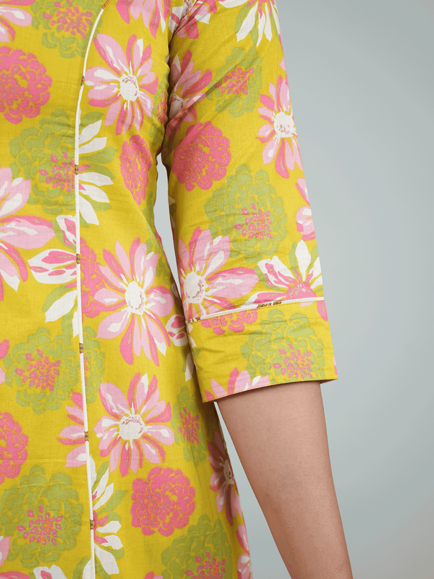 Soft Cotton Floral Flared Green Kurta