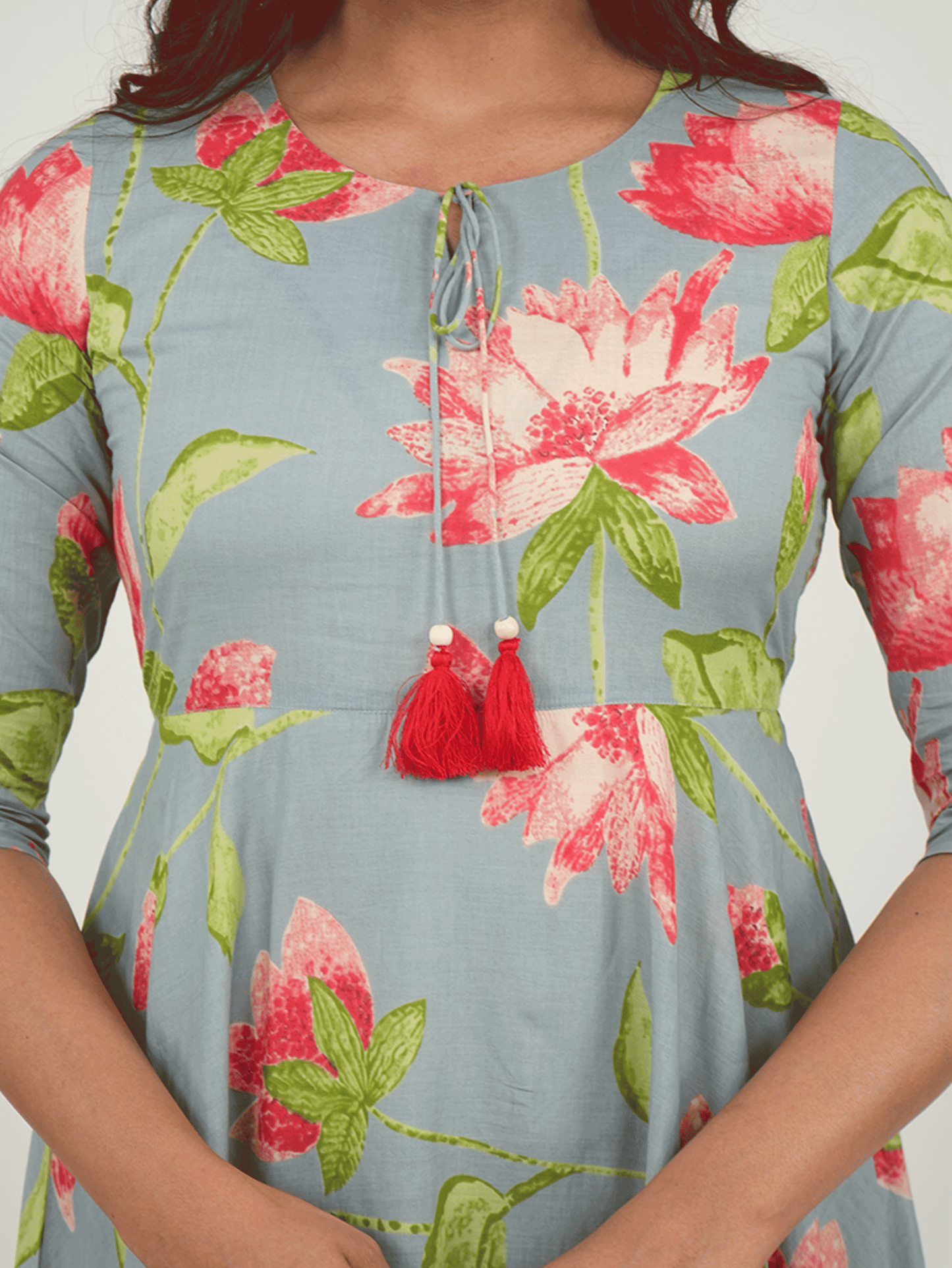 Soft Cotton Floral Anarkali Blue Dress