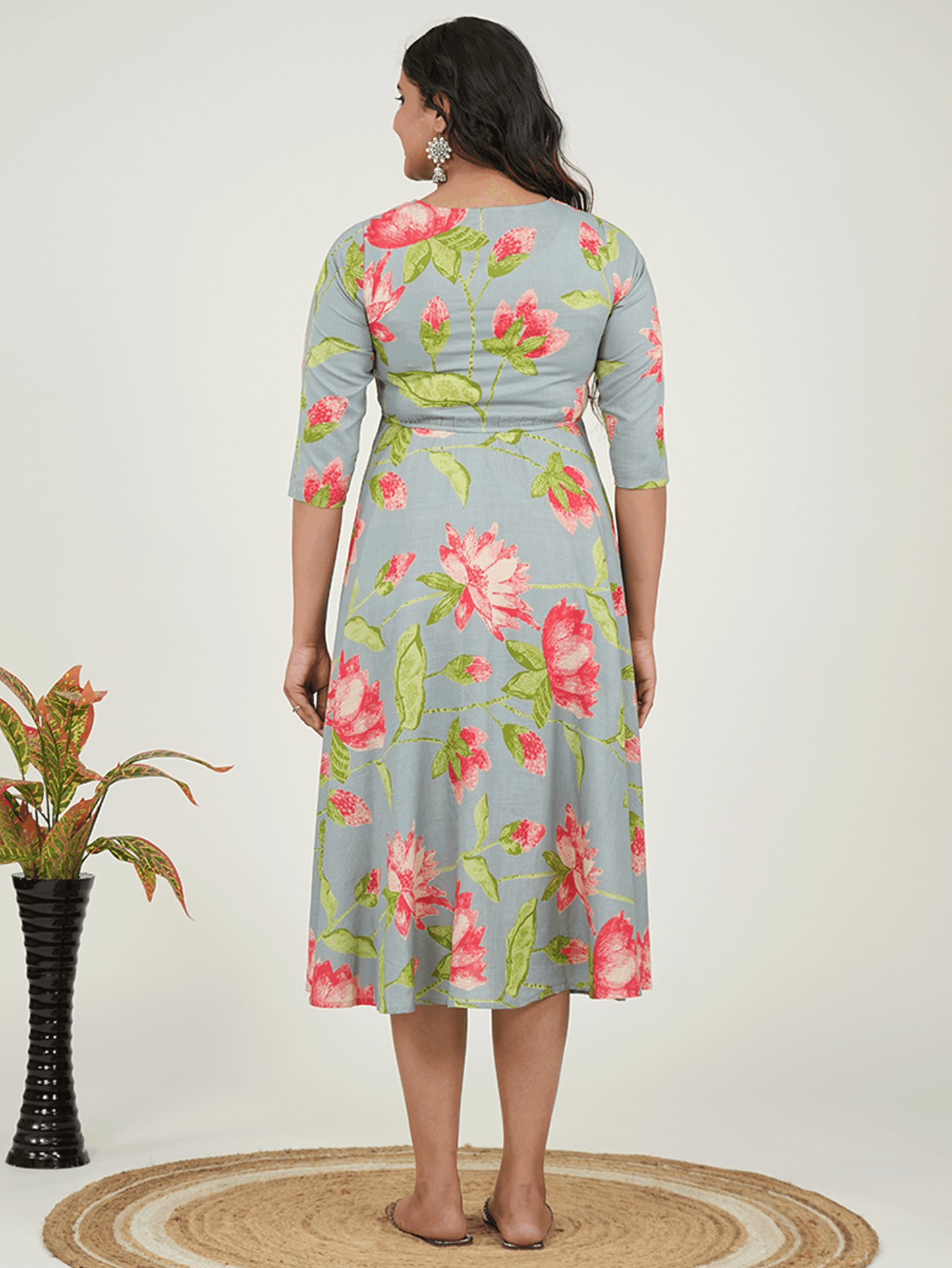 Soft Cotton Floral Anarkali Blue Dress