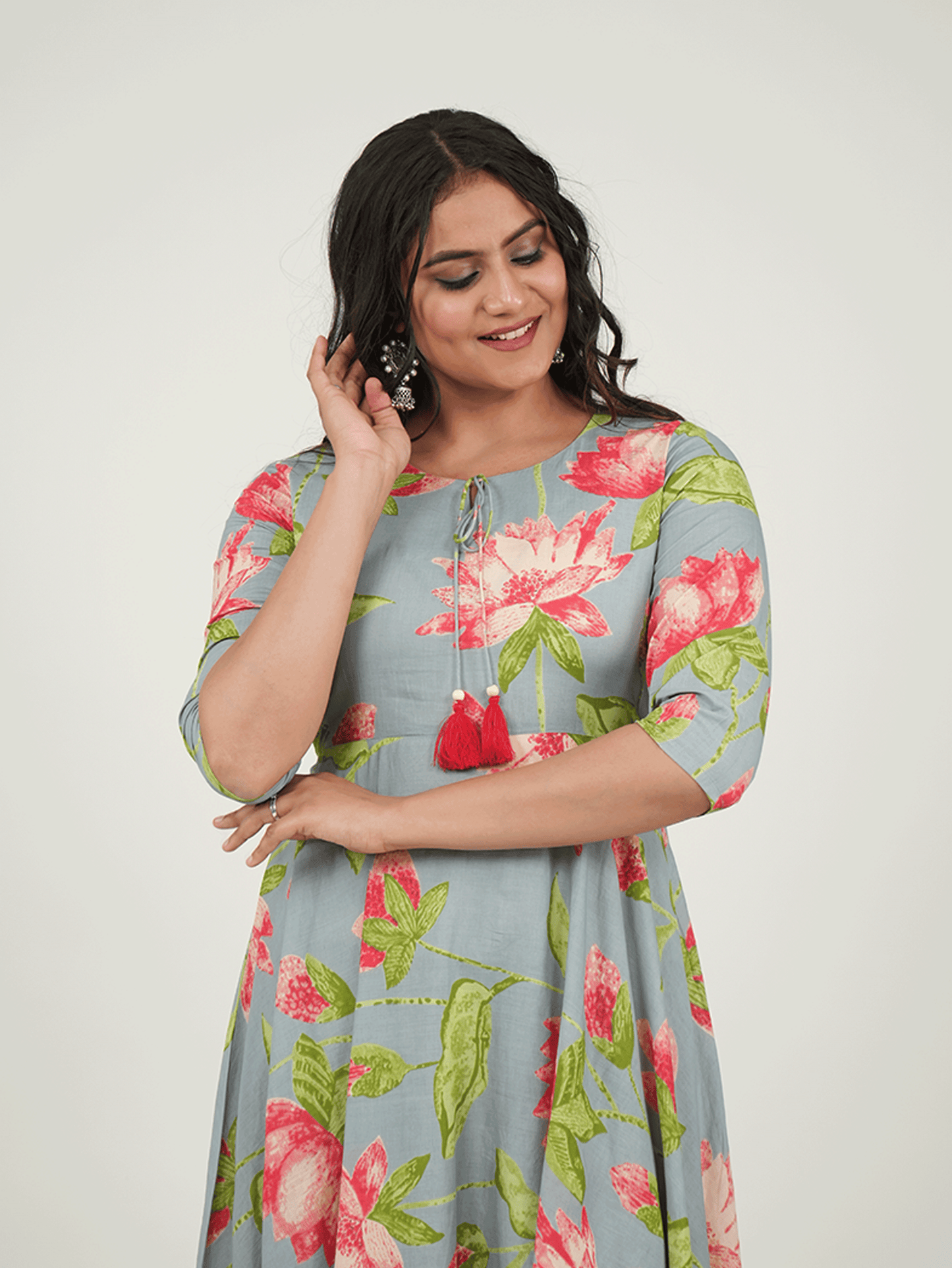 Soft Cotton Floral Anarkali Blue Dress