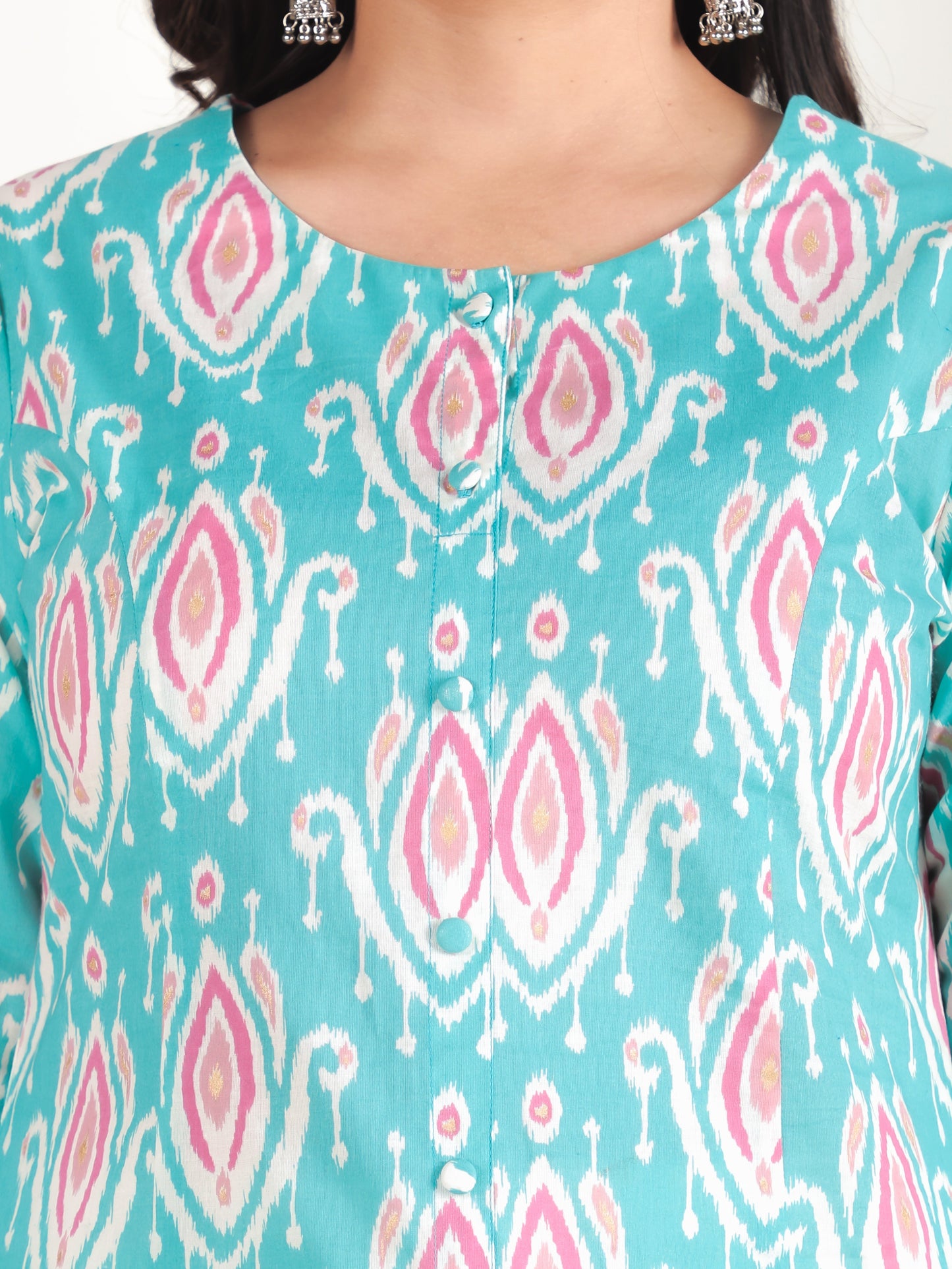 Soft Cotton Ikat A-line Green Kurta