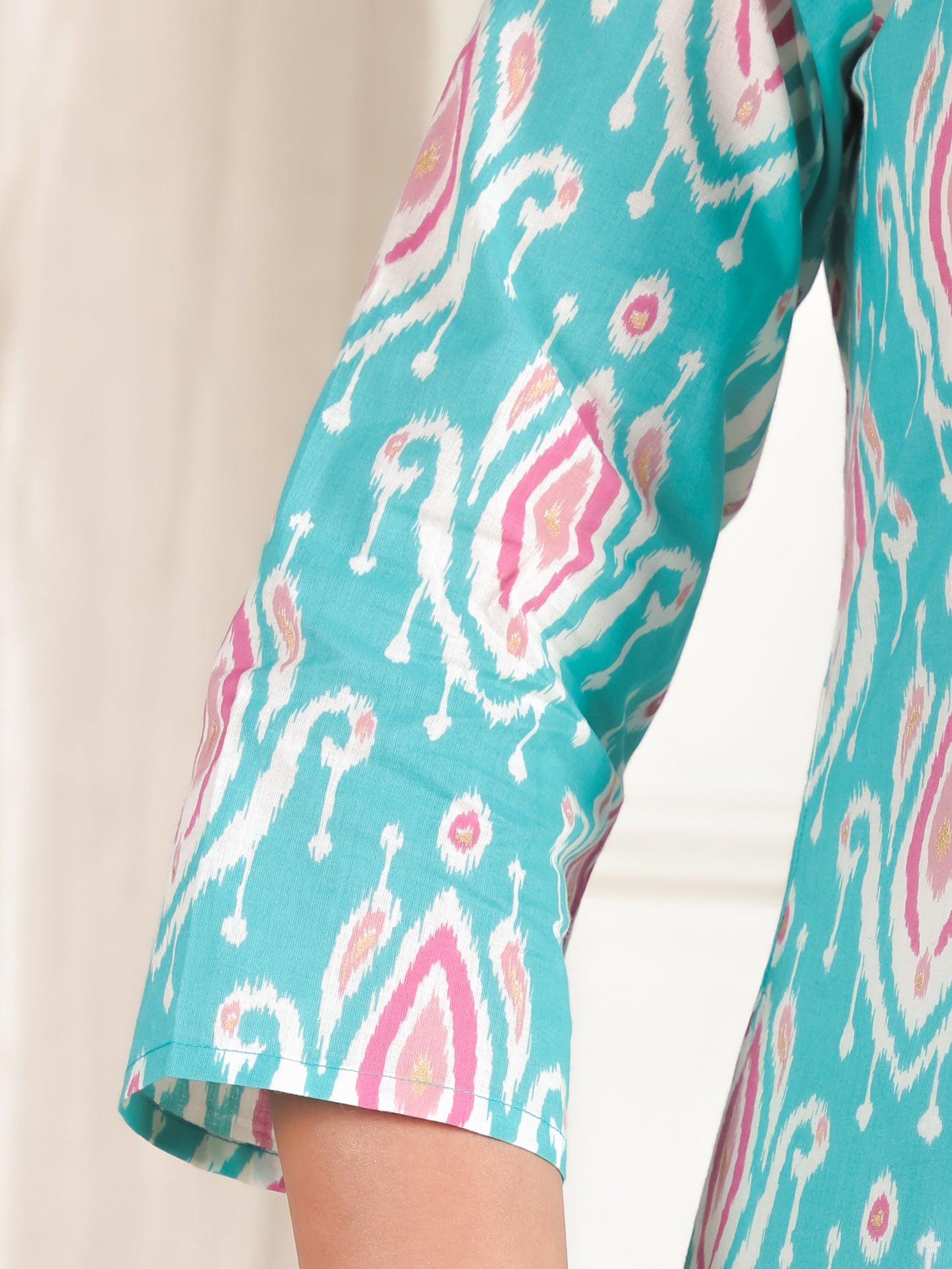 Soft Cotton Ikat A-line Green Kurta
