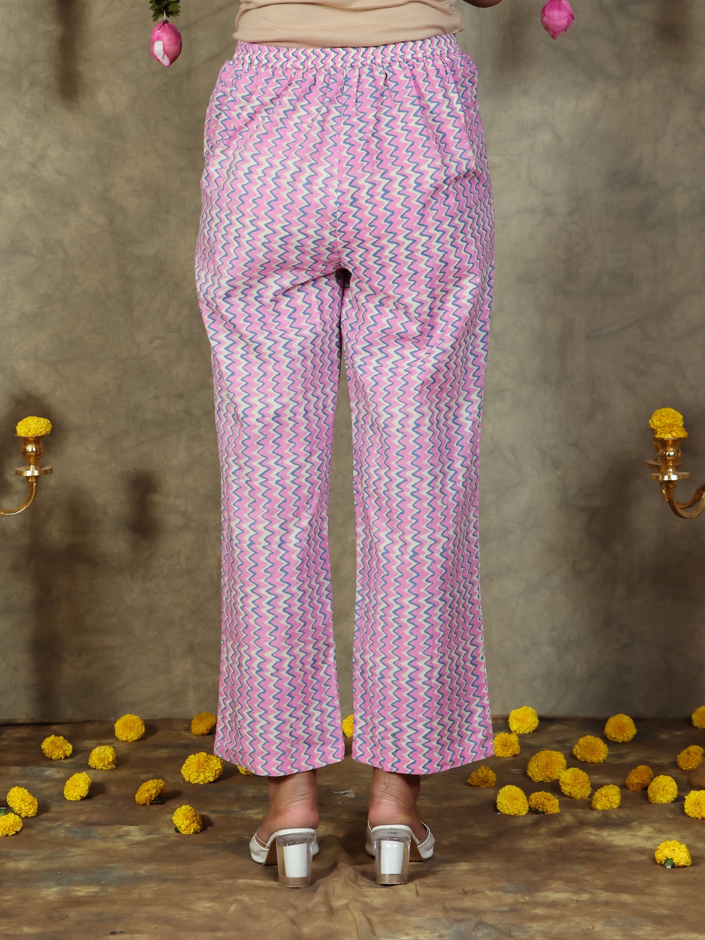 Soft Cotton Striped Pink Straight Trousers