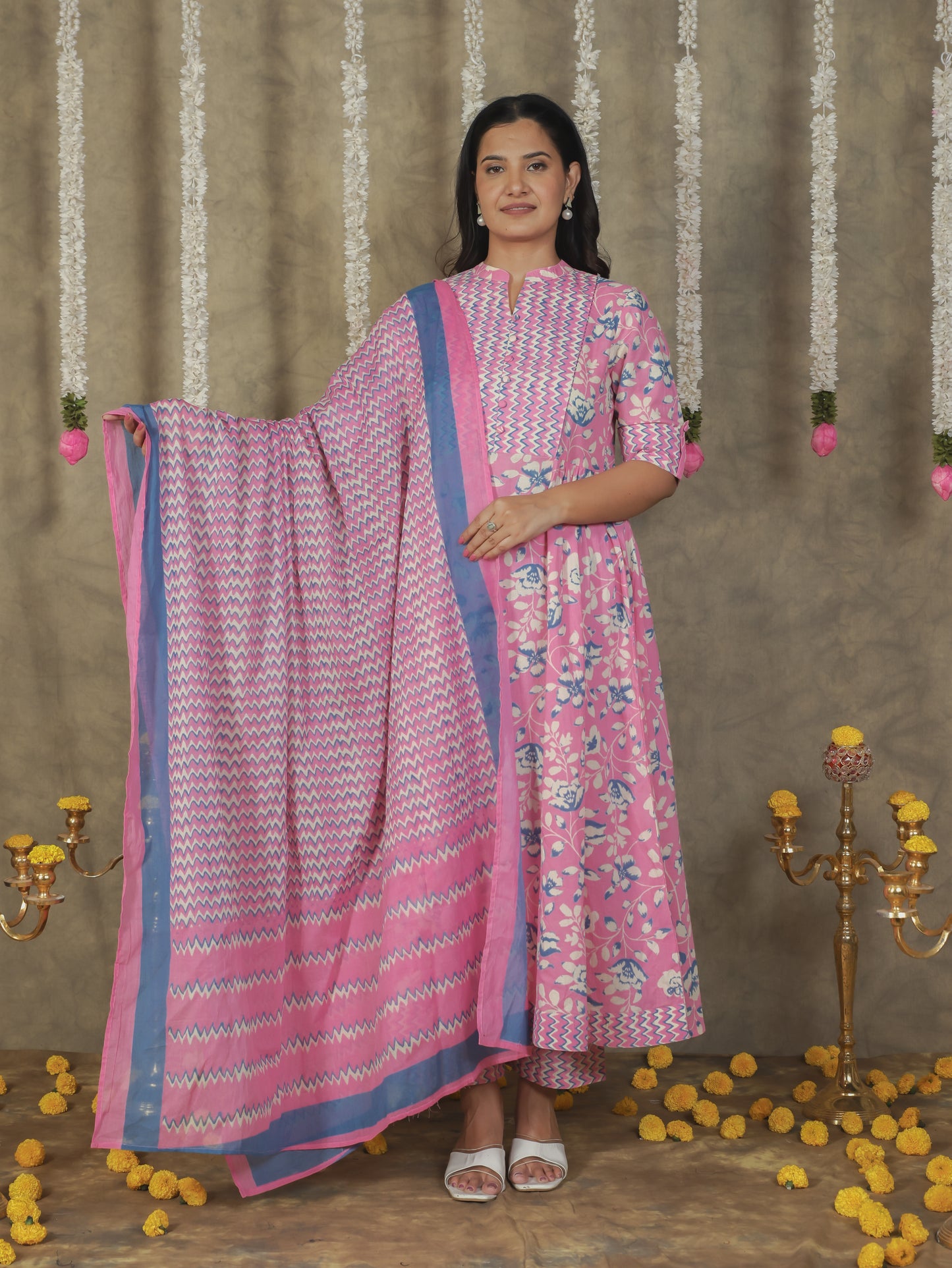 Cotton Voile Striped Pink Dupatta