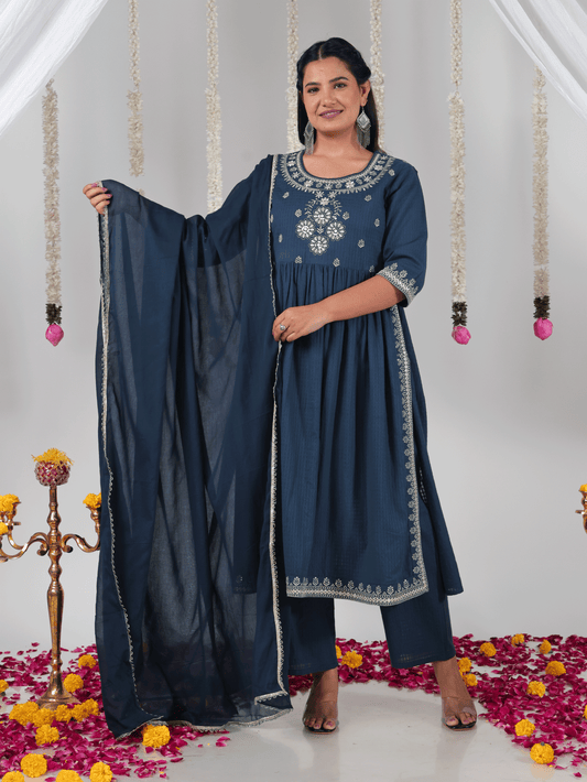 Cotton Voile Solid Blue Dupatta