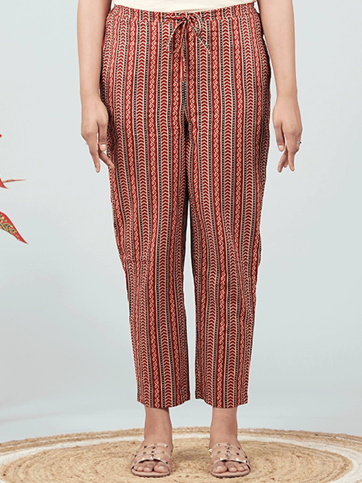 Soft Cotton Striped Red Tapered Trousers
