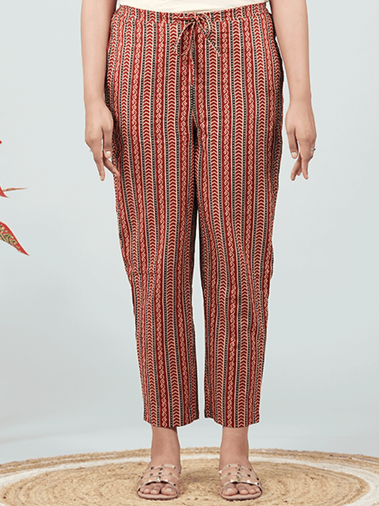 Soft Cotton Striped Red Tapered Trousers