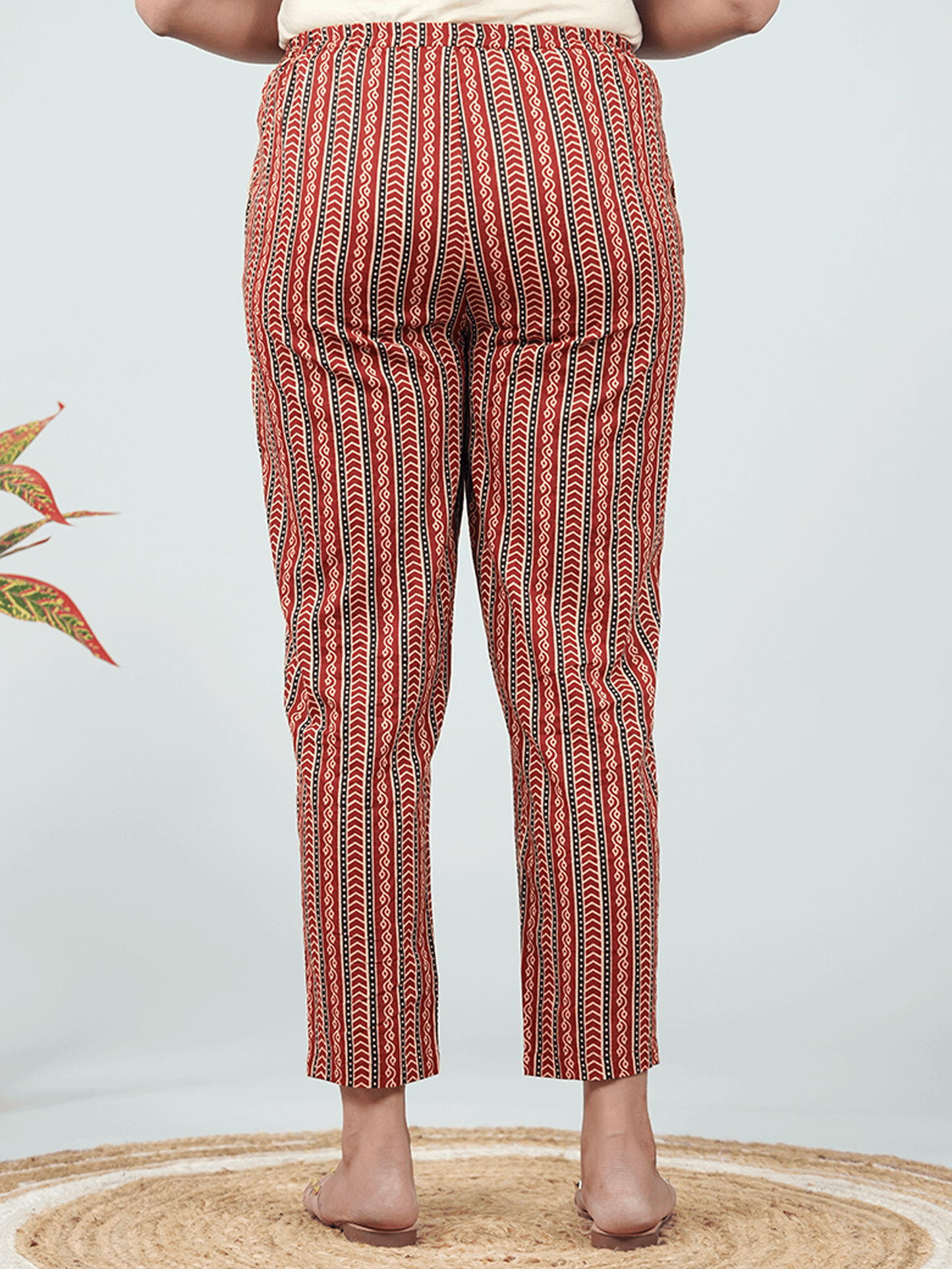 Soft Cotton Striped Red Tapered Trousers