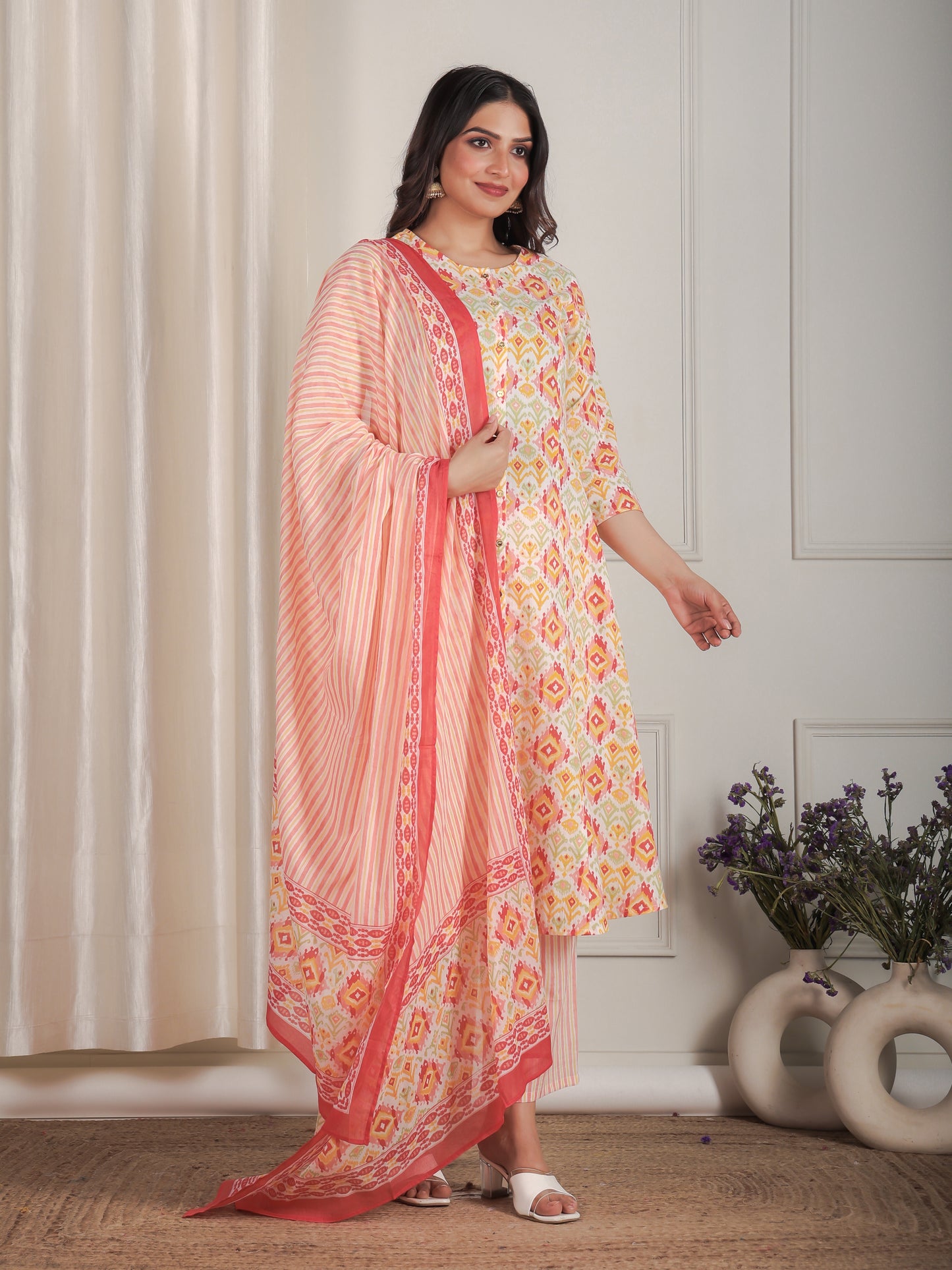 Cotton Voile Striped Peach Dupatta