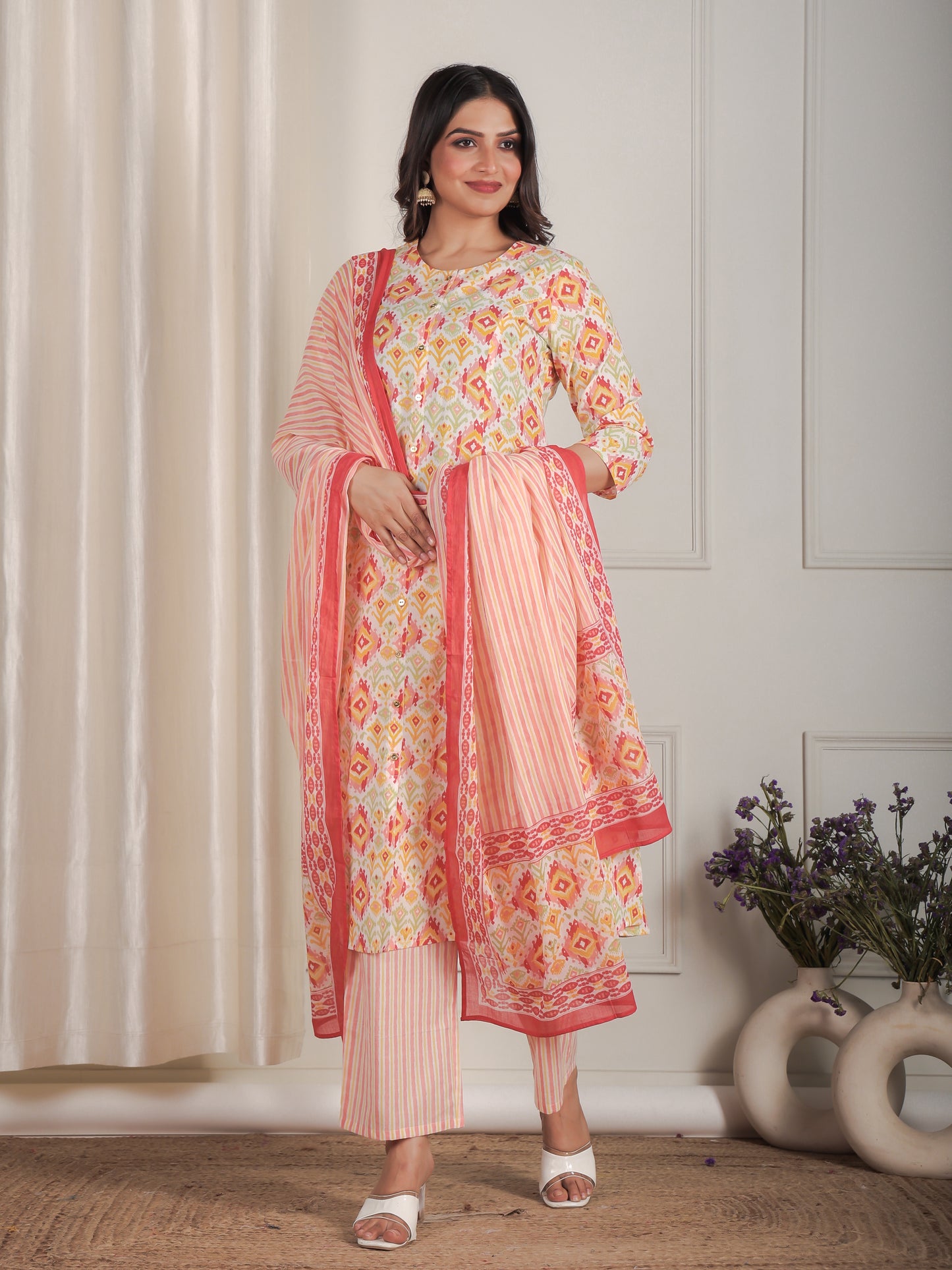 Cotton Voile Striped Peach Dupatta