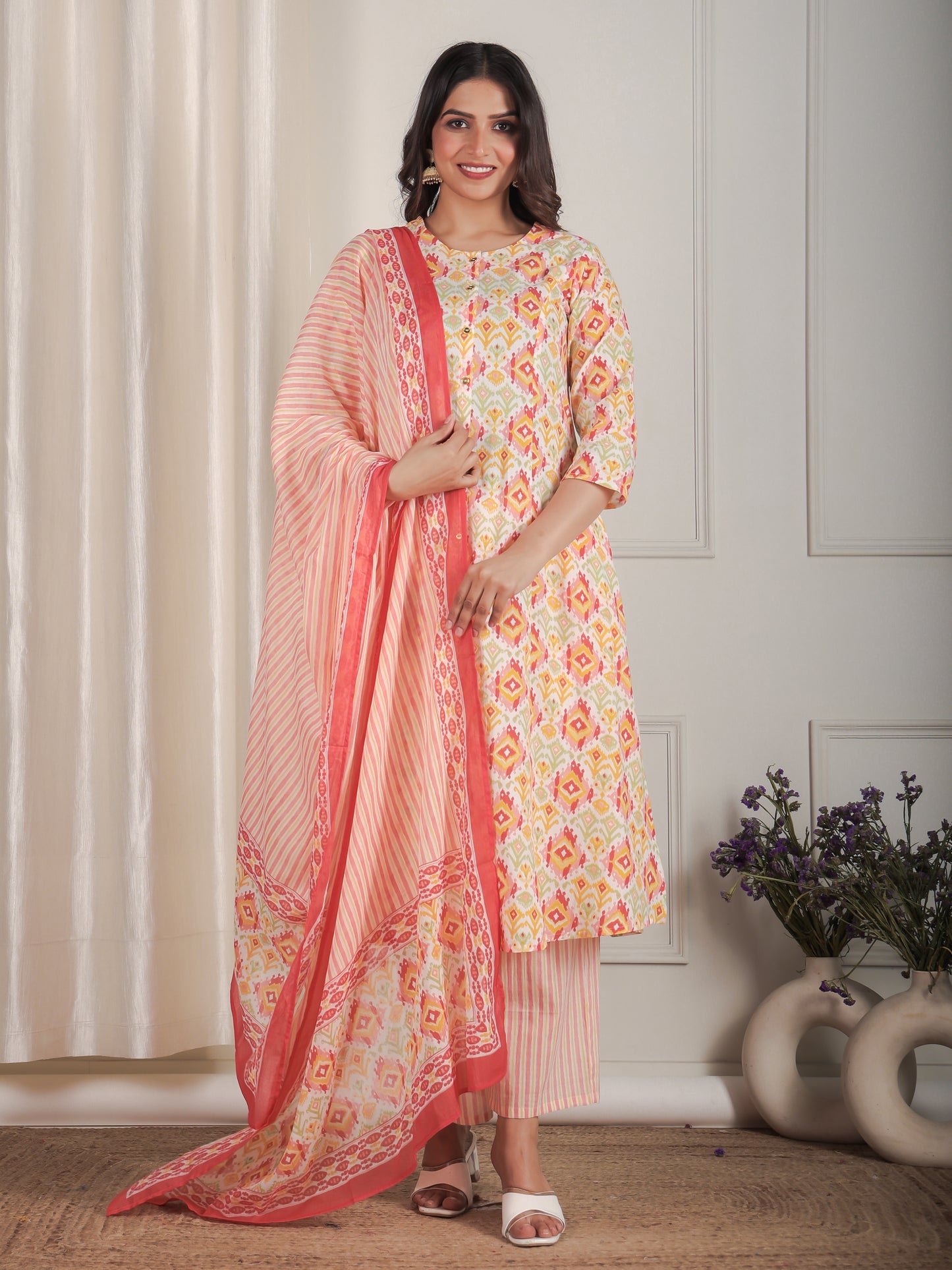 Cotton Voile Striped Peach Dupatta