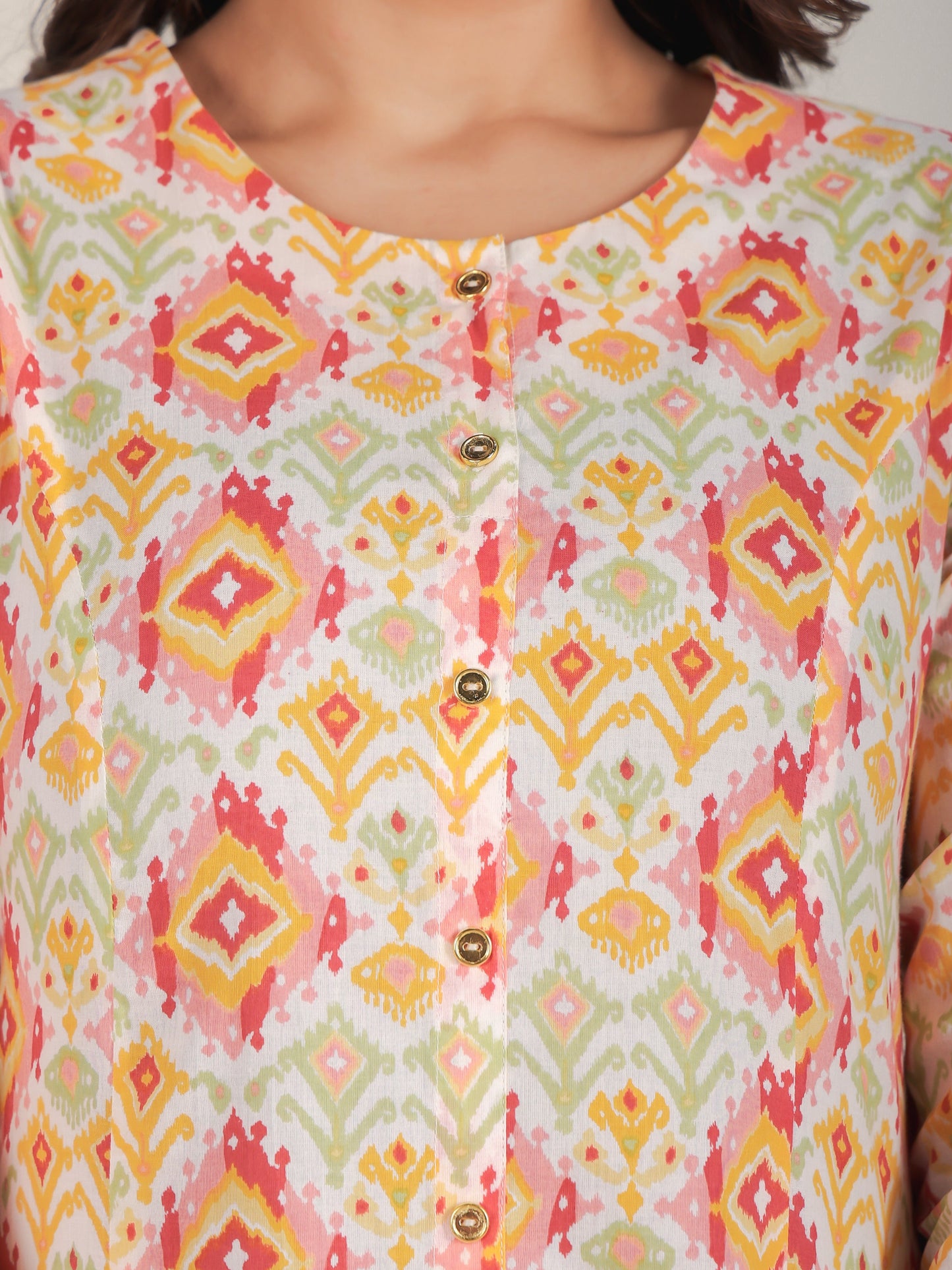 Soft Cotton Ikat A-line Peach Kurta