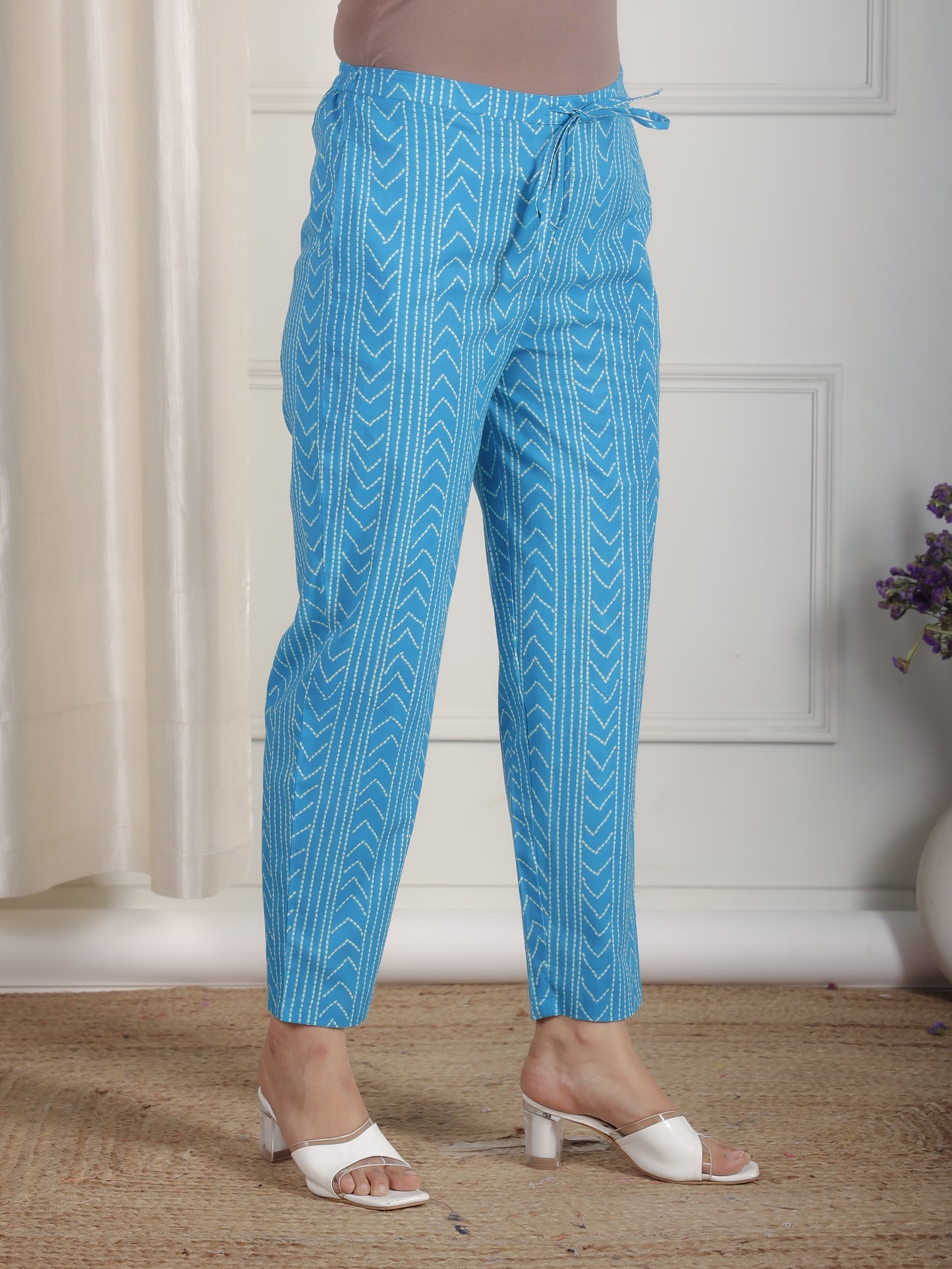 Soft Cotton Bandhani Blue Tapered Trousers