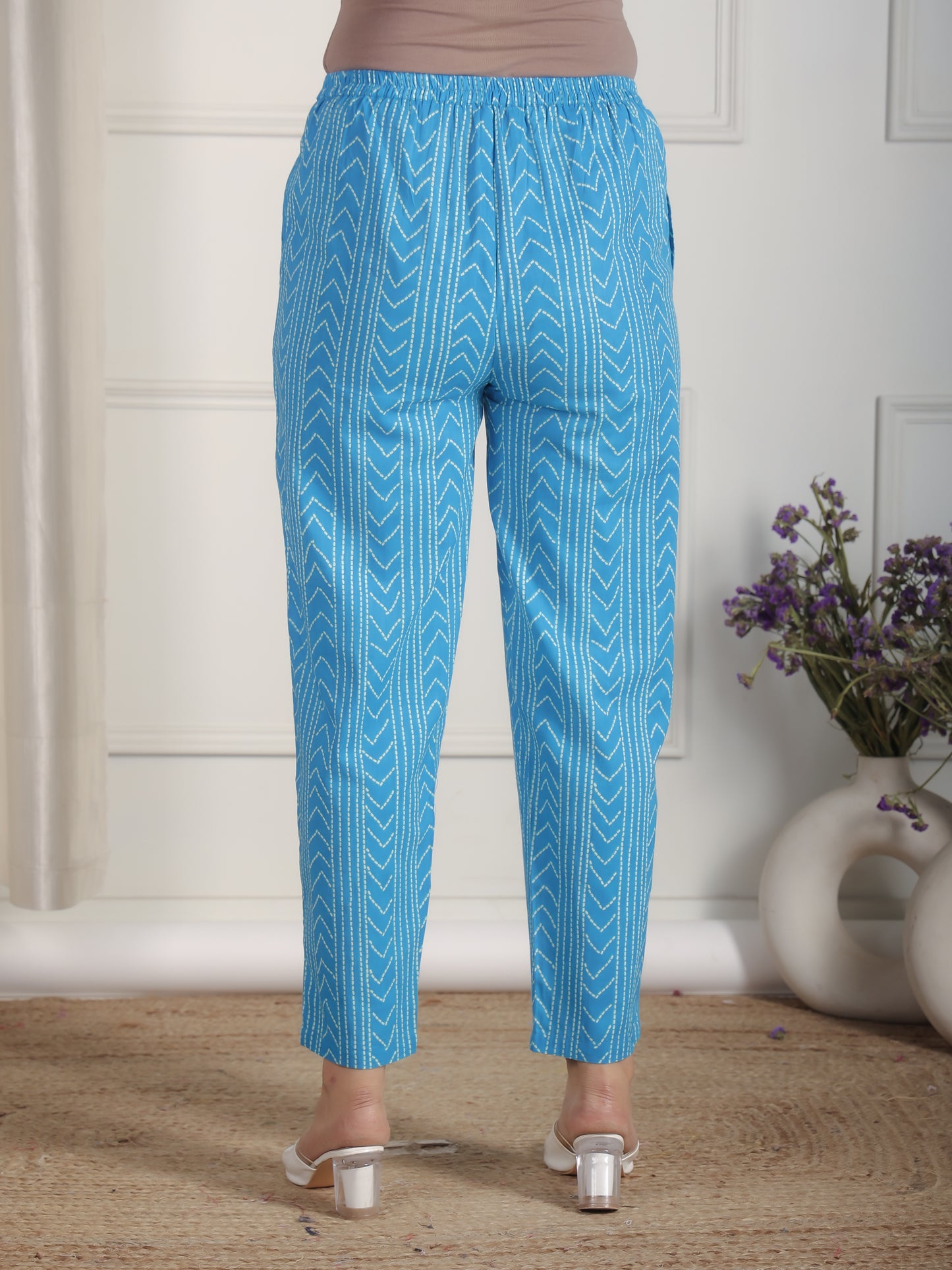 Soft Cotton Bandhani Blue Tapered Trousers