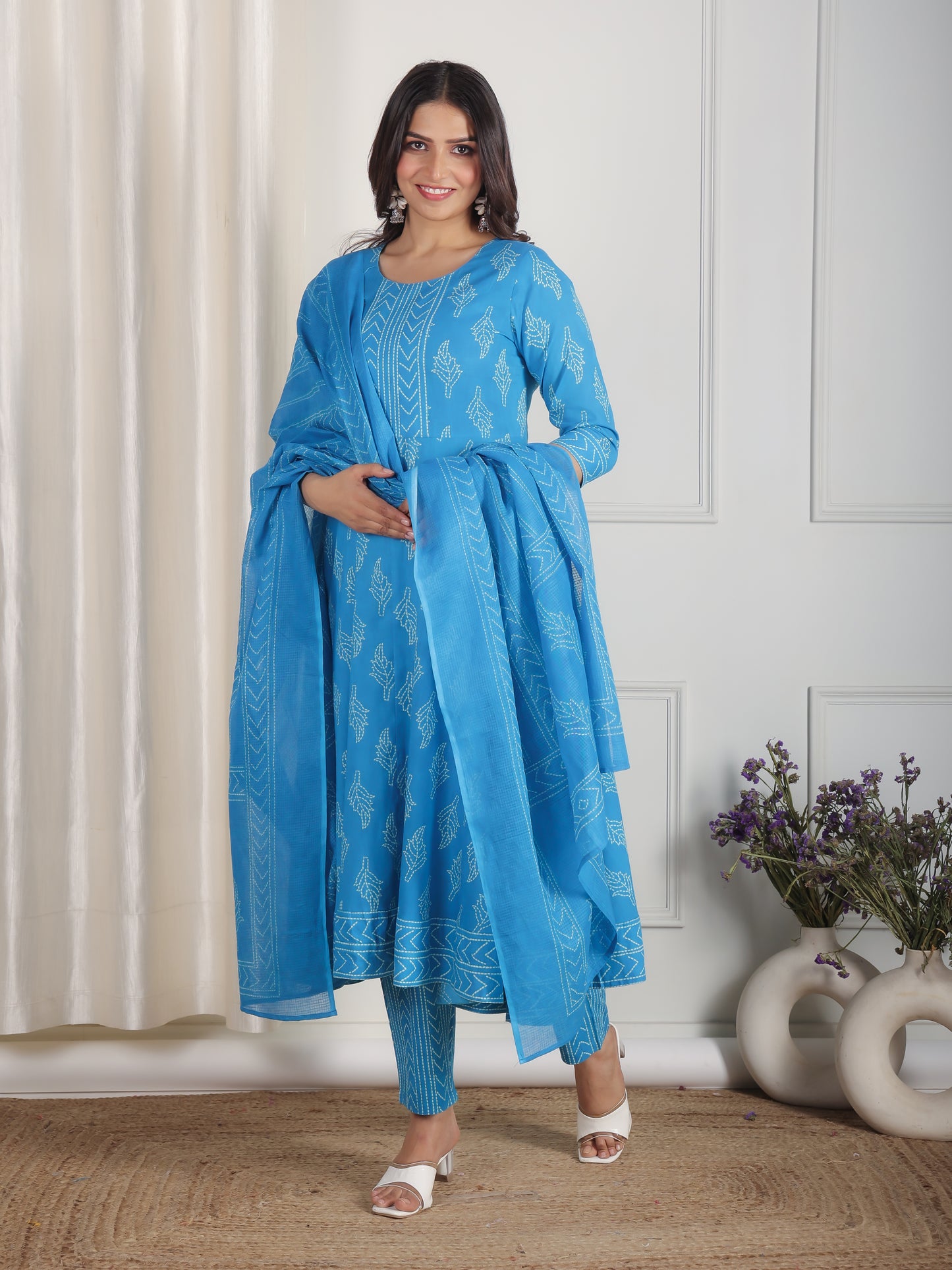 Soft Cotton Bandhani Anarkali Blue Kurta