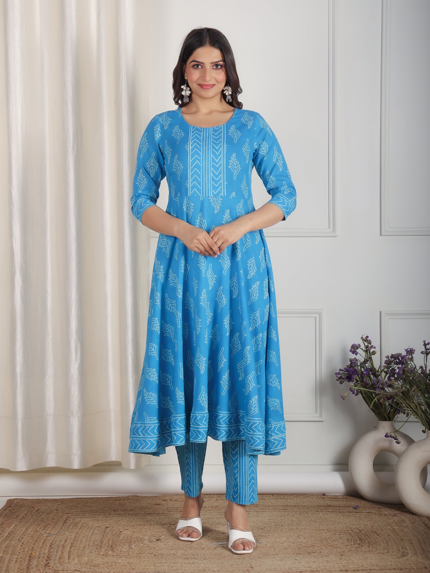 Soft Cotton Bandhani Anarkali Blue Kurta