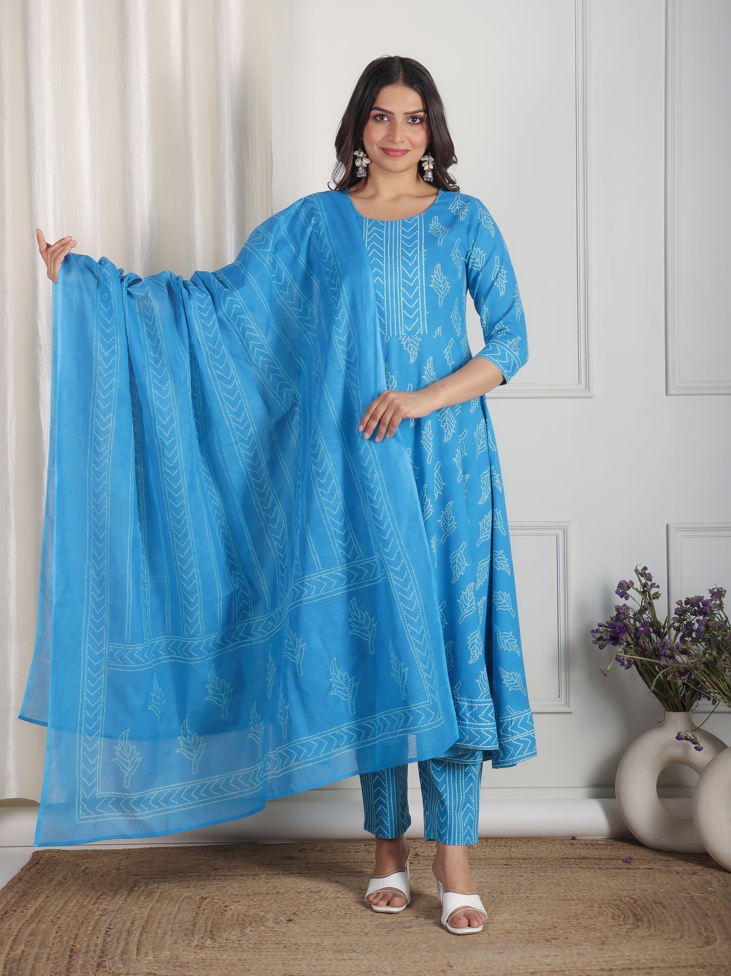 Soft Cotton Bandhani Anarkali Blue Kurta