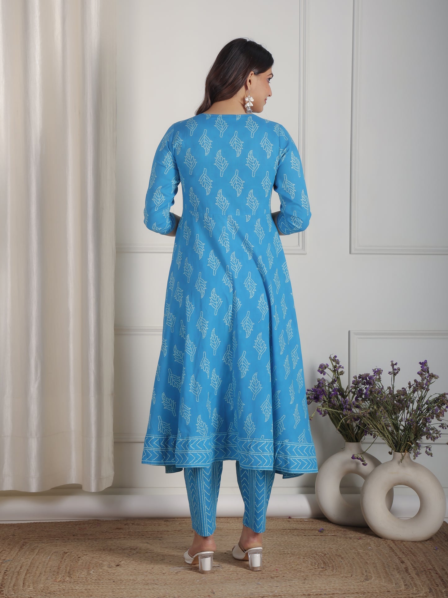 Soft Cotton Bandhani Anarkali Blue Kurta