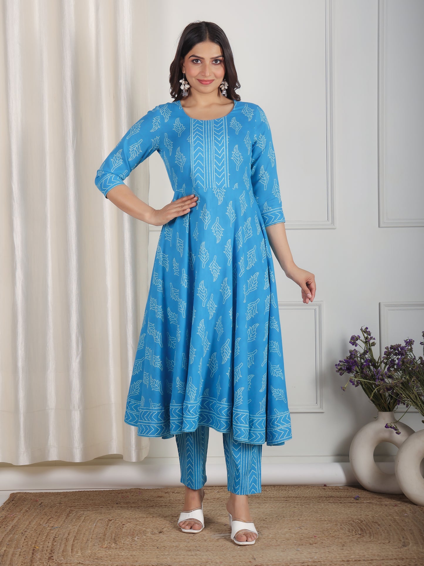 Soft Cotton Bandhani Anarkali Blue Kurta