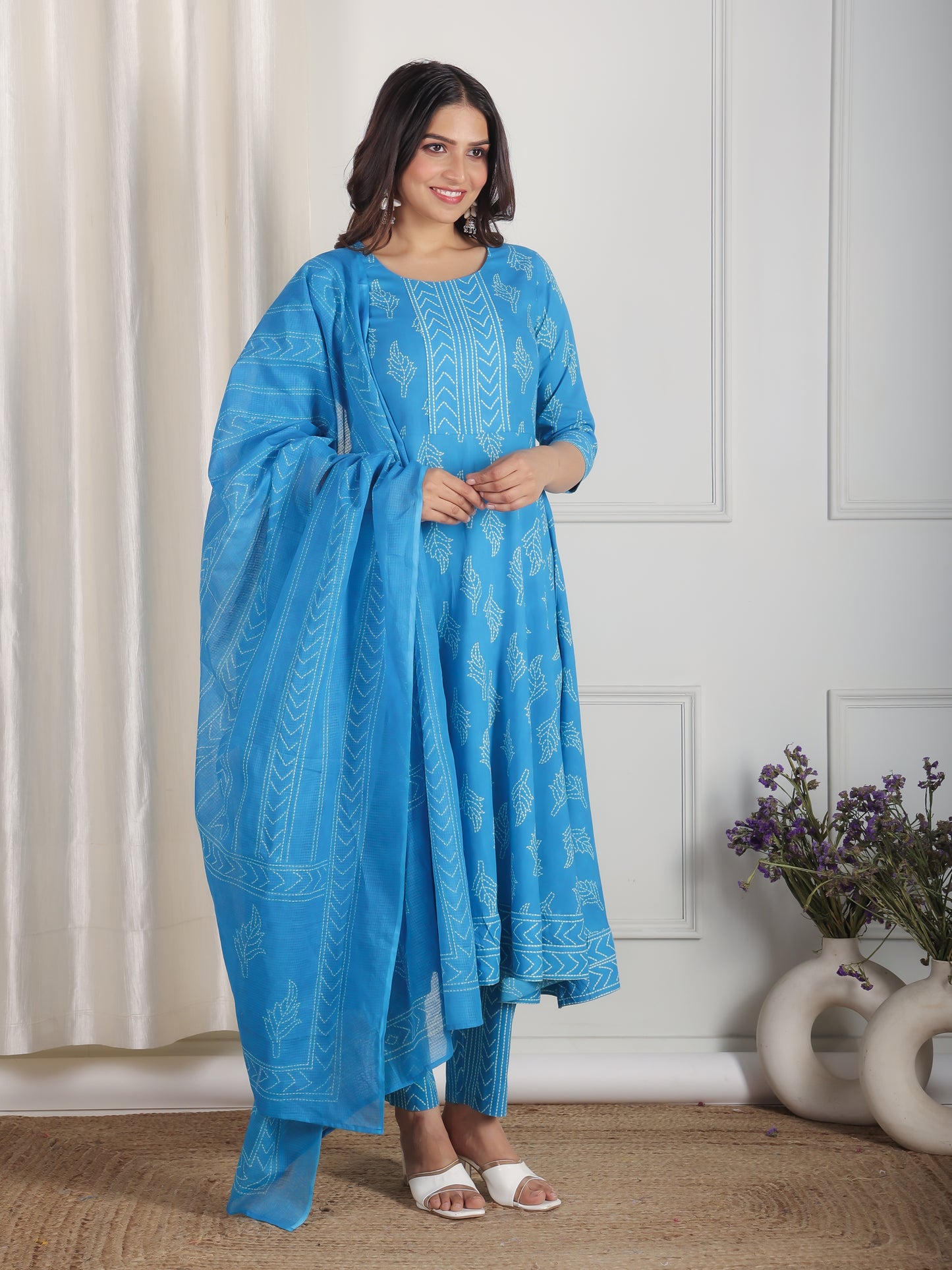 Soft Cotton Bandhani Anarkali Blue Kurta