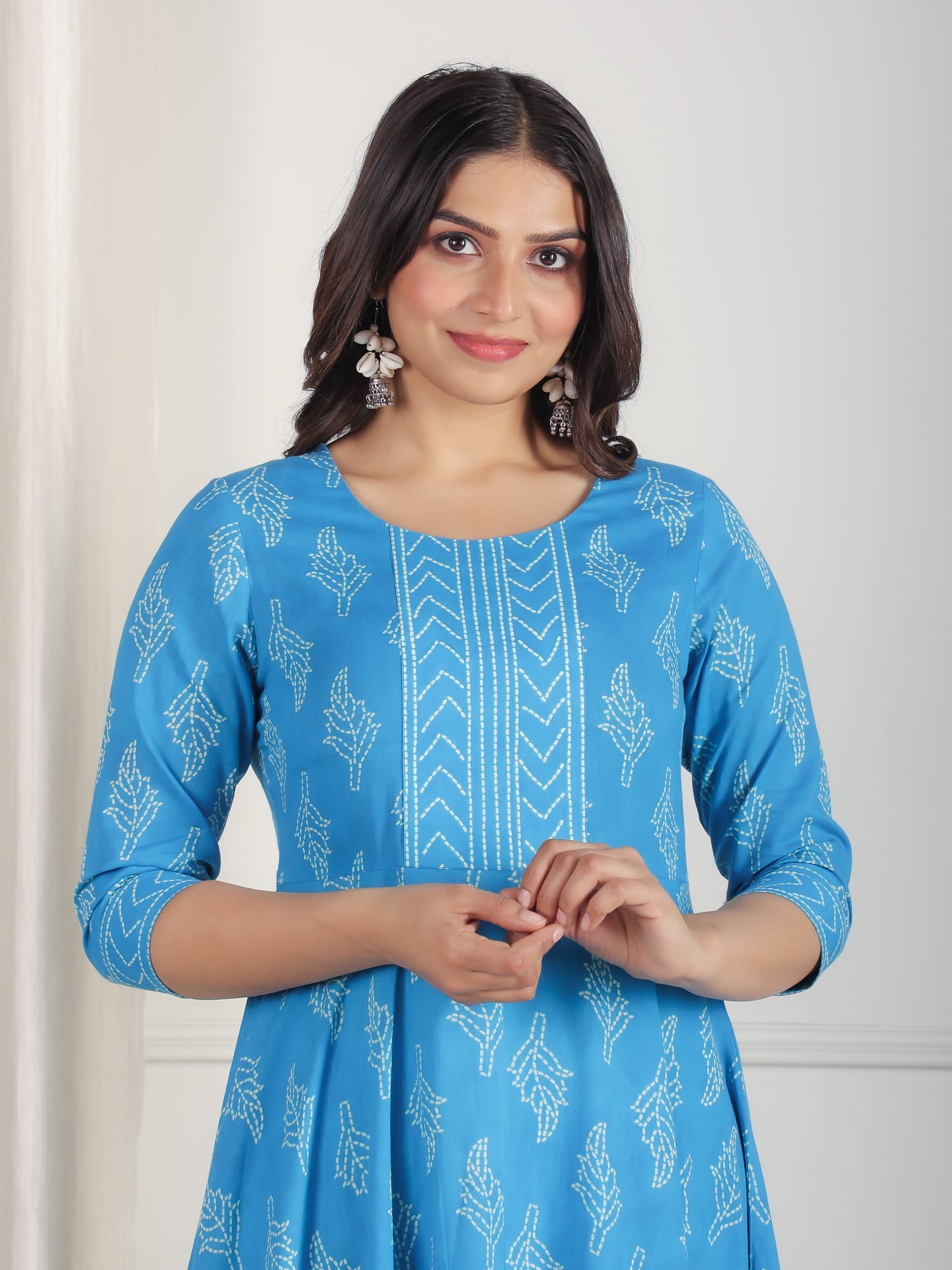 Soft Cotton Bandhani Anarkali Blue Kurta