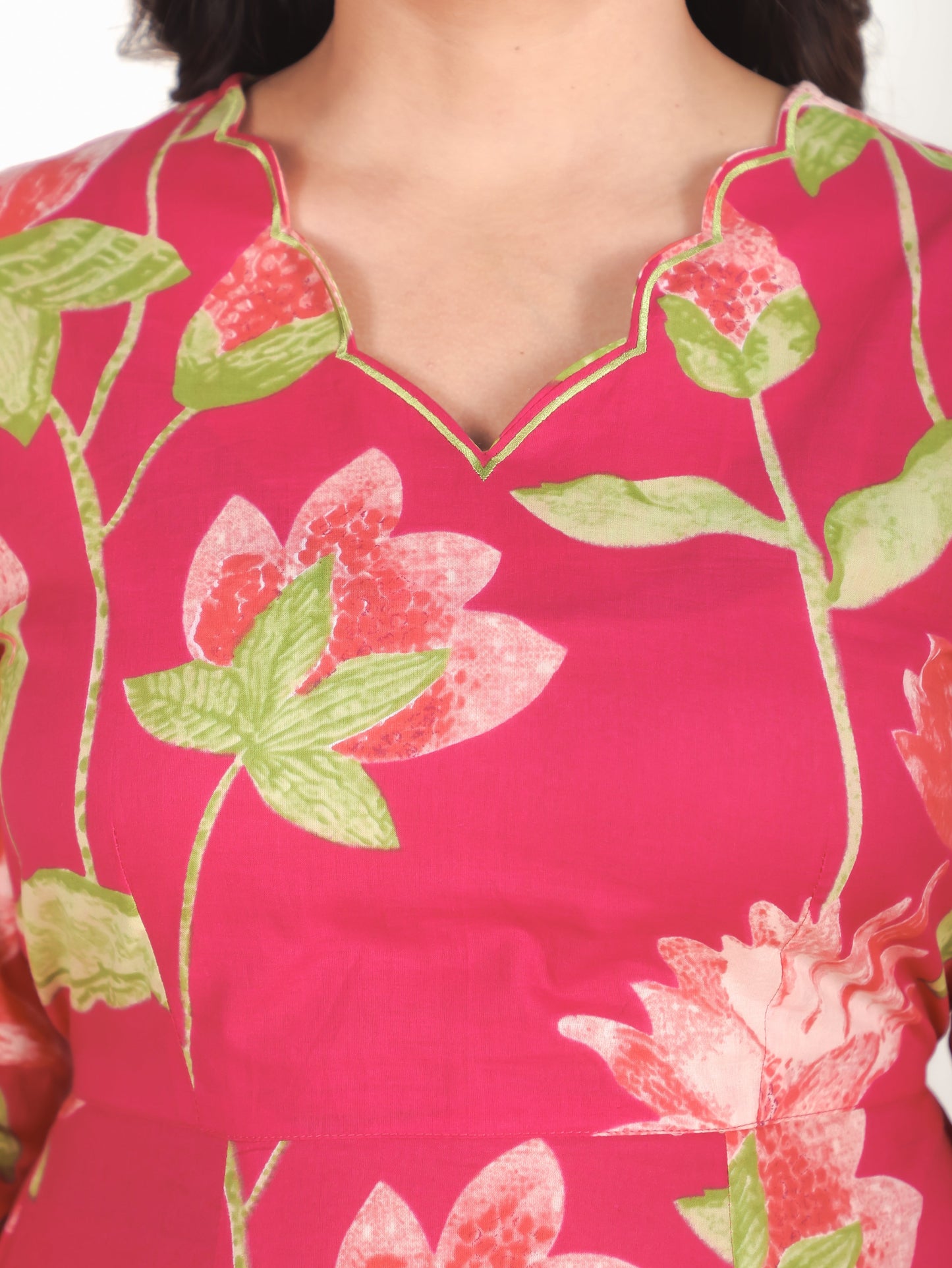 Embroidered Soft Cotton Floral Tiered Pink Dress