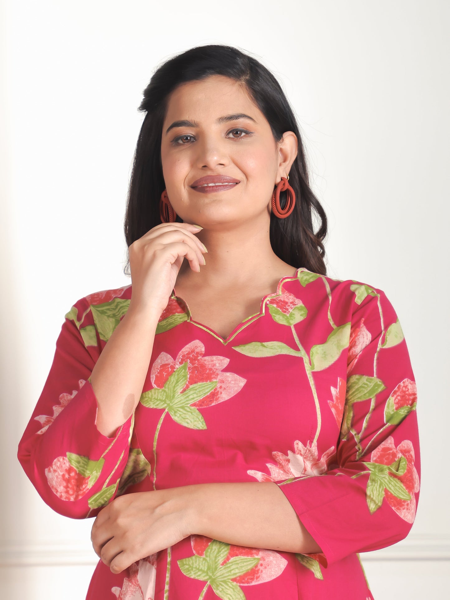Embroidered Soft Cotton Floral Tiered Pink Dress