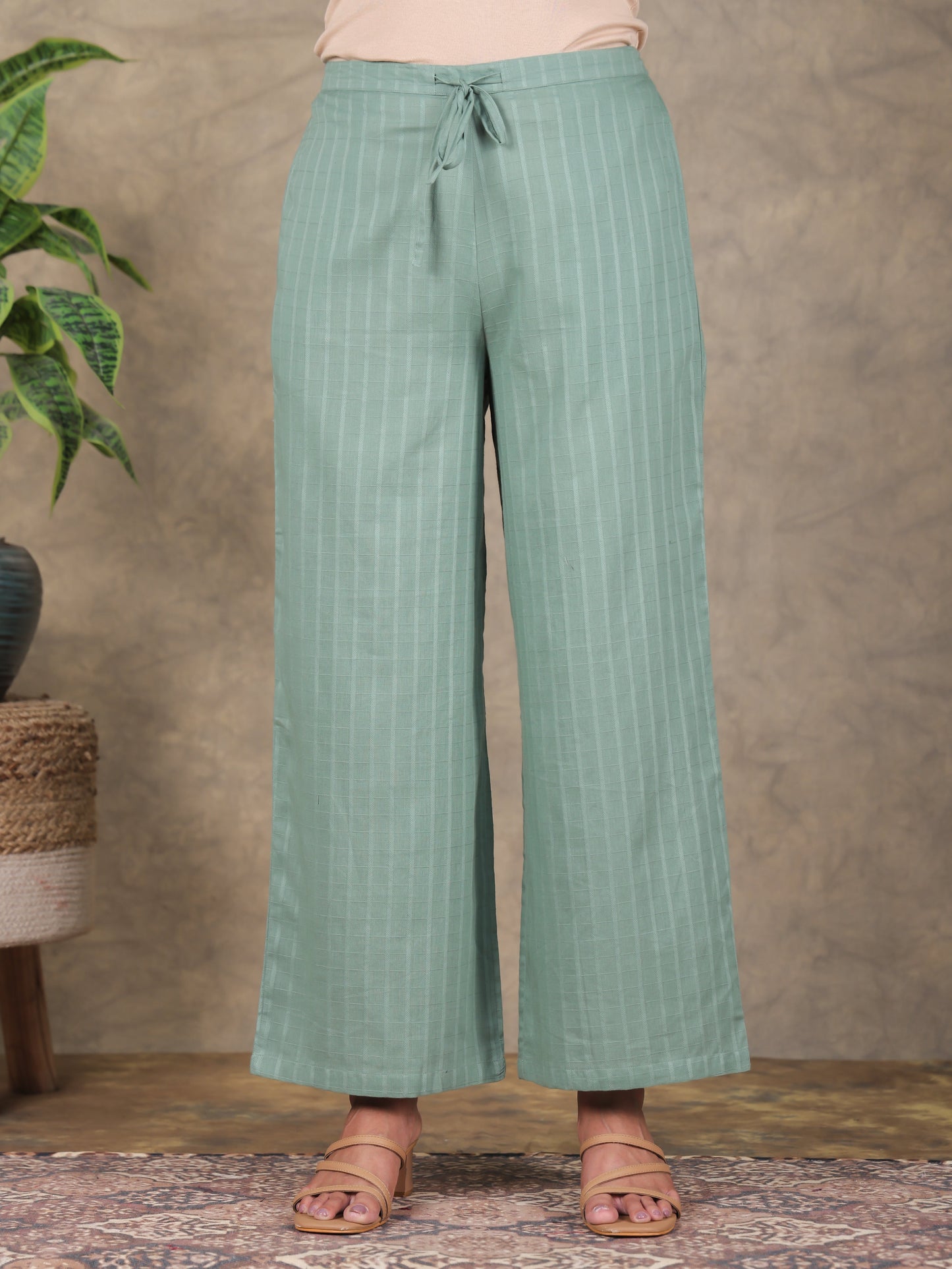 Cotton Dobby Solid Green Palazzo
