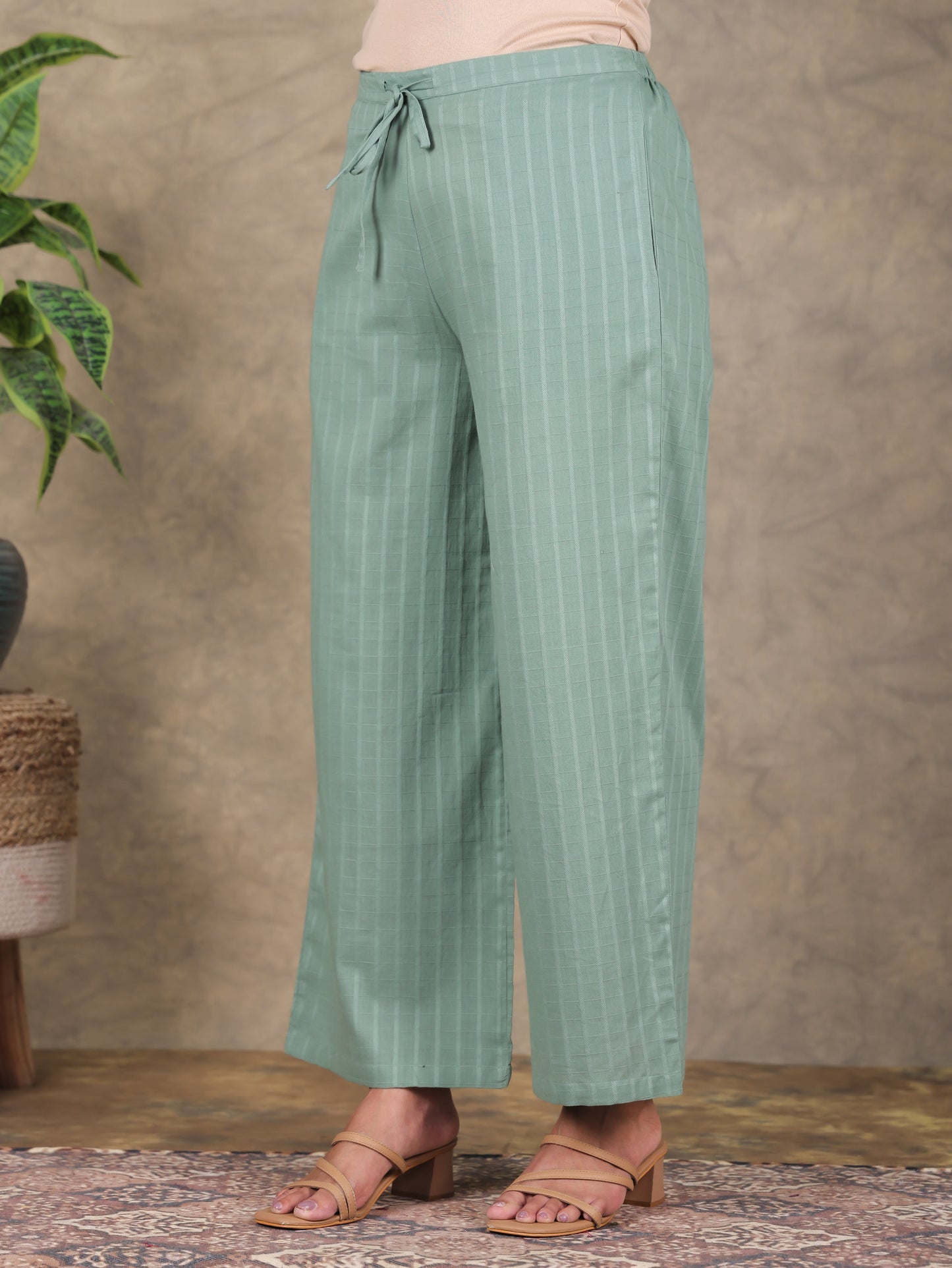Cotton Dobby Solid Green Palazzo