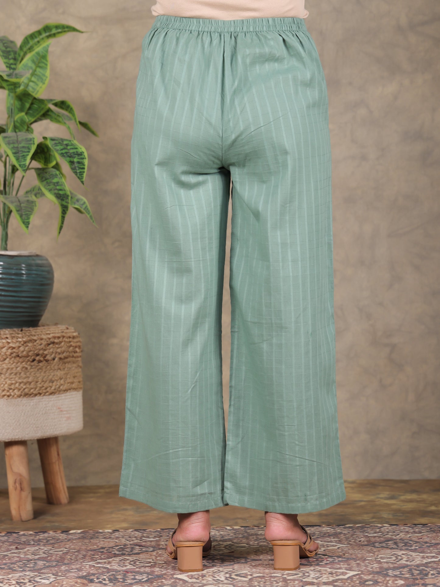 Cotton Dobby Solid Green Palazzo