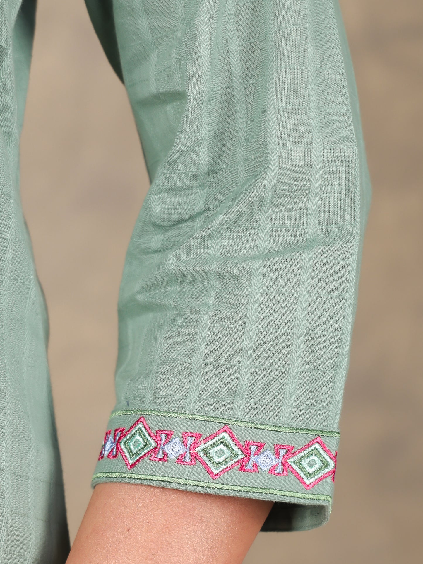 Embroidered Cotton Dobby Solid Straight Green Kurta