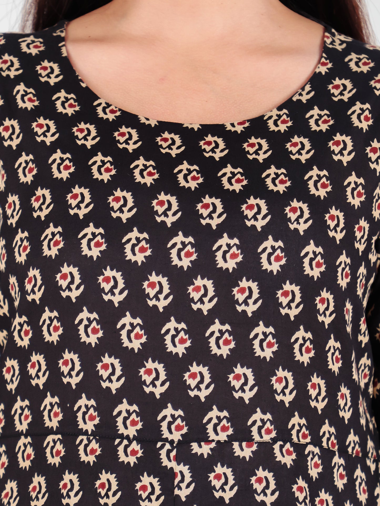 Soft Cotton Butti Anarkali Black Kurta