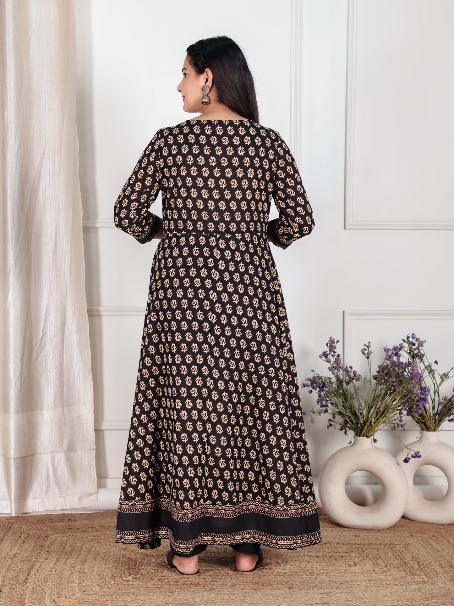 Soft Cotton Butti Anarkali Black Kurta