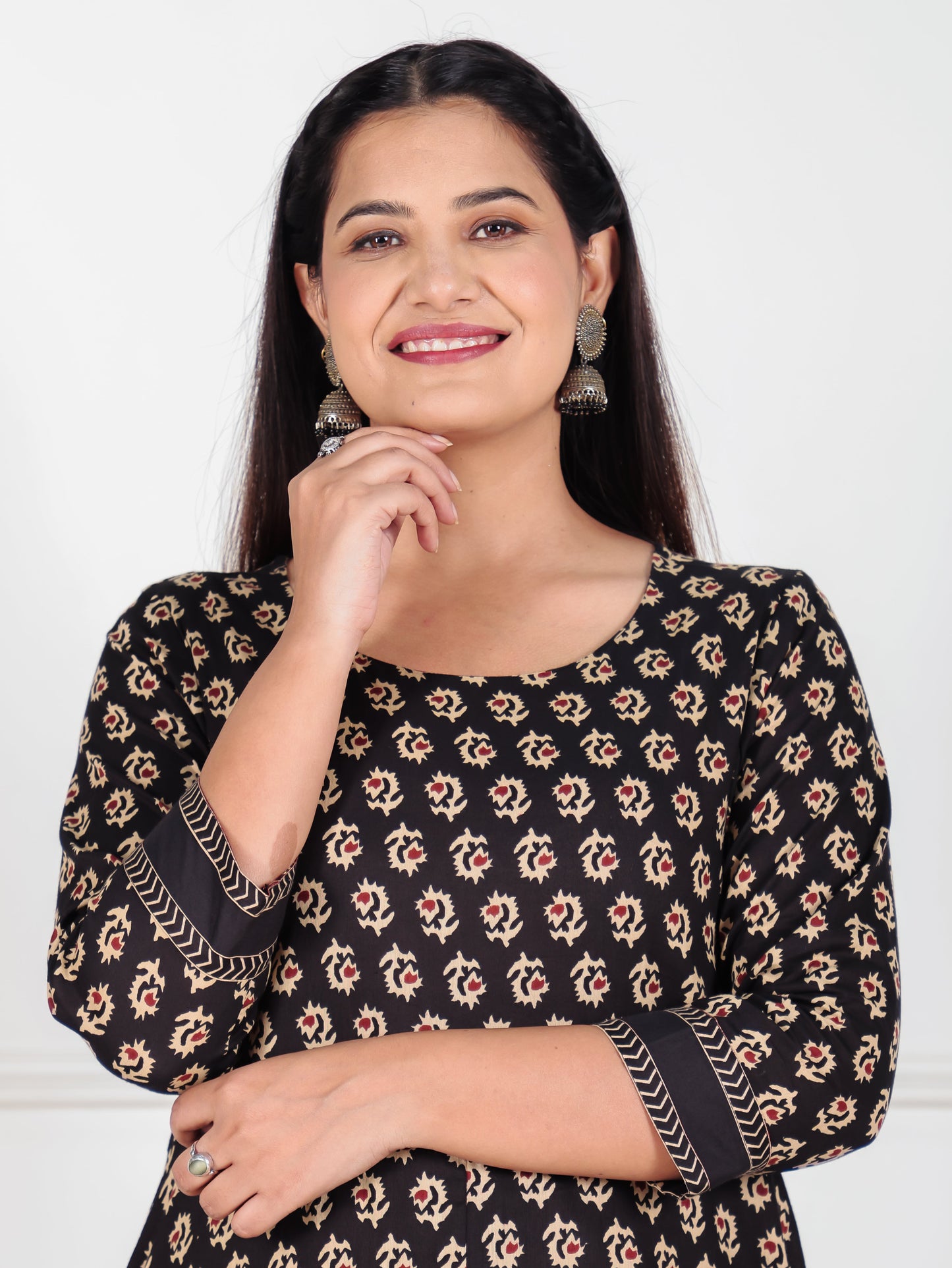 Soft Cotton Butti Anarkali Black Kurta