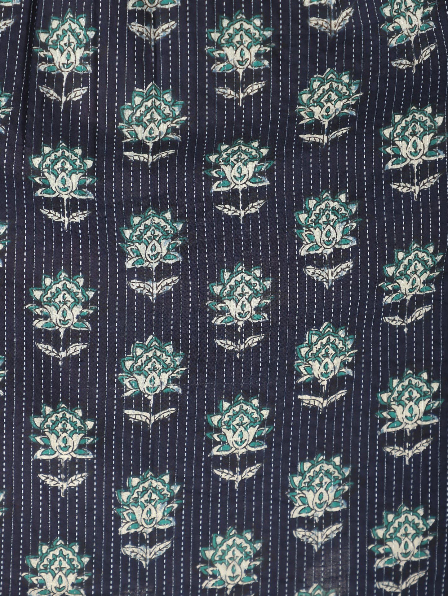 Kantha Cotton Floral A-line Blue Dress