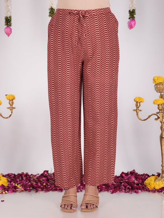 Soft Cotton Striped Red Straight Trousers