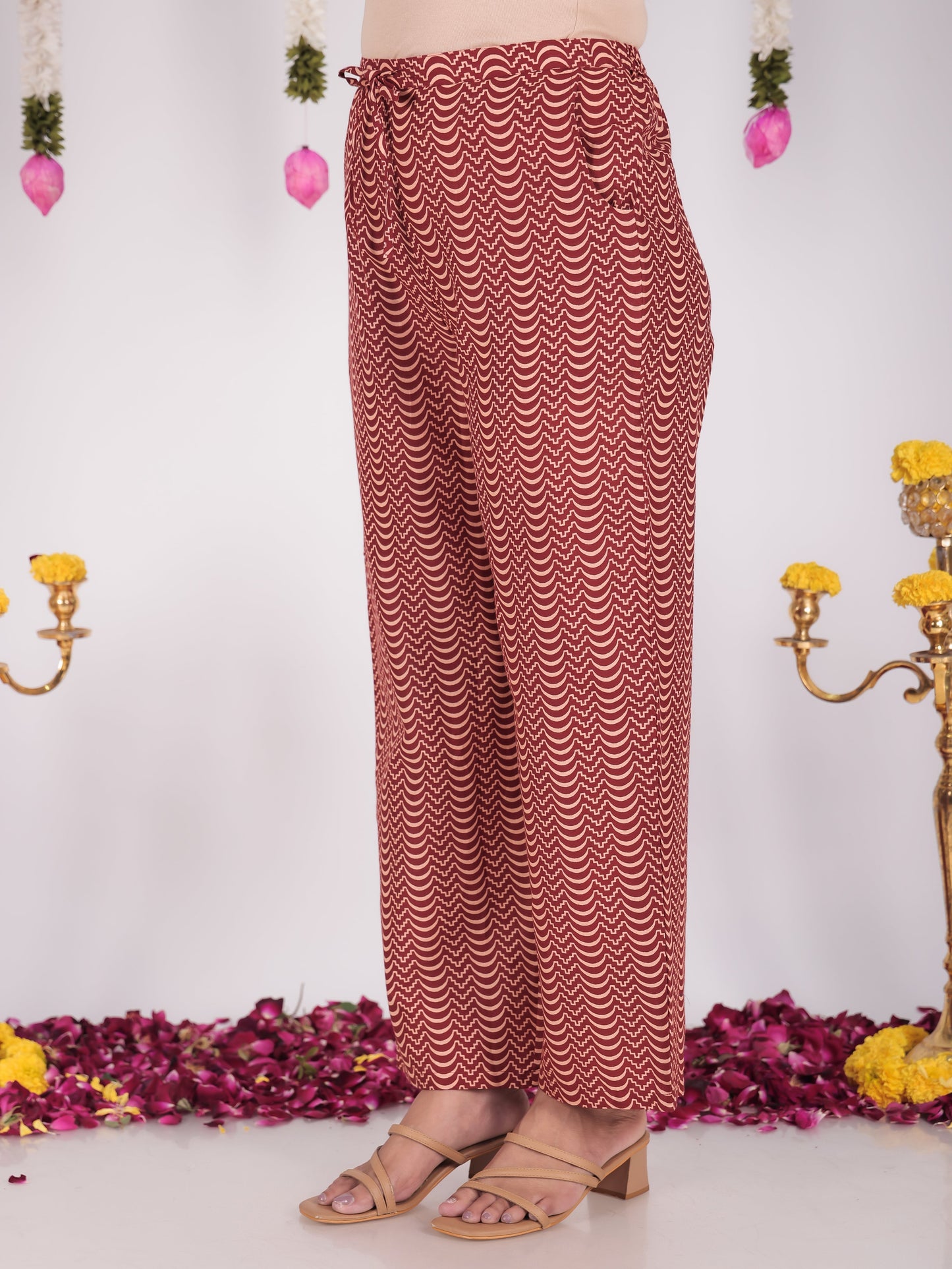 Soft Cotton Striped Red Straight Trousers