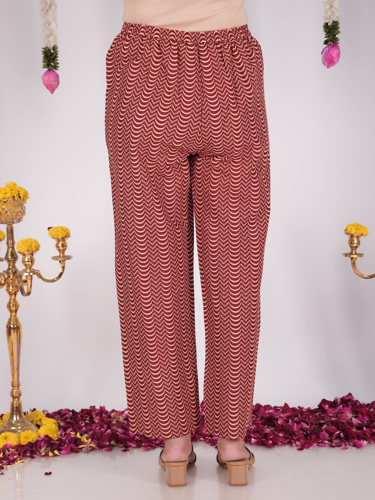Soft Cotton Striped Red Straight Trousers