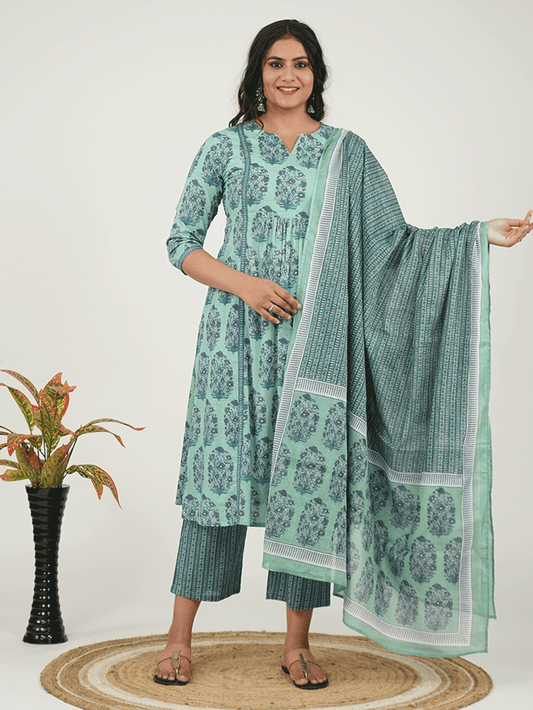 Cotton Voile Floral Green Dupatta