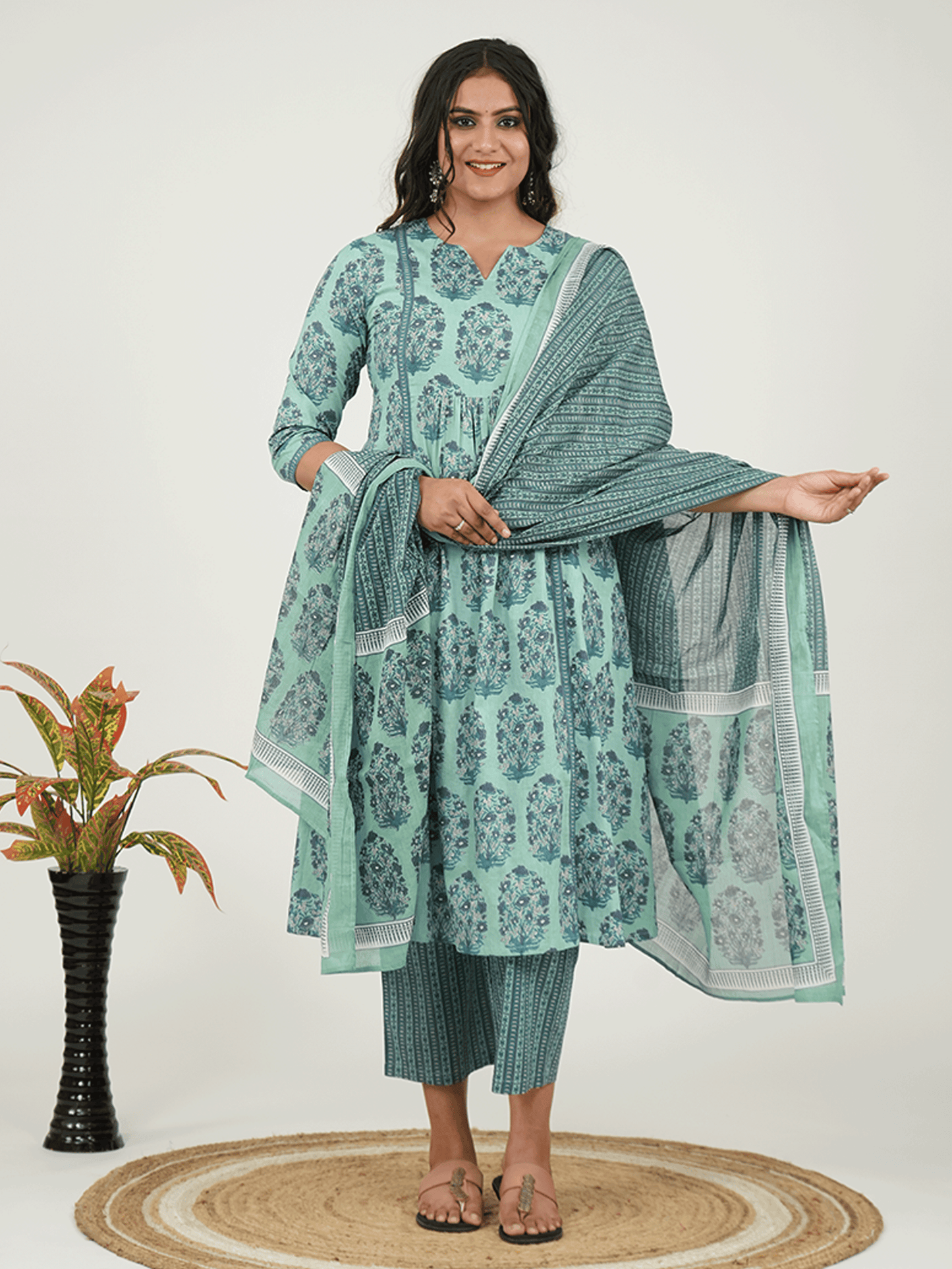 Cotton Voile Floral Green Dupatta